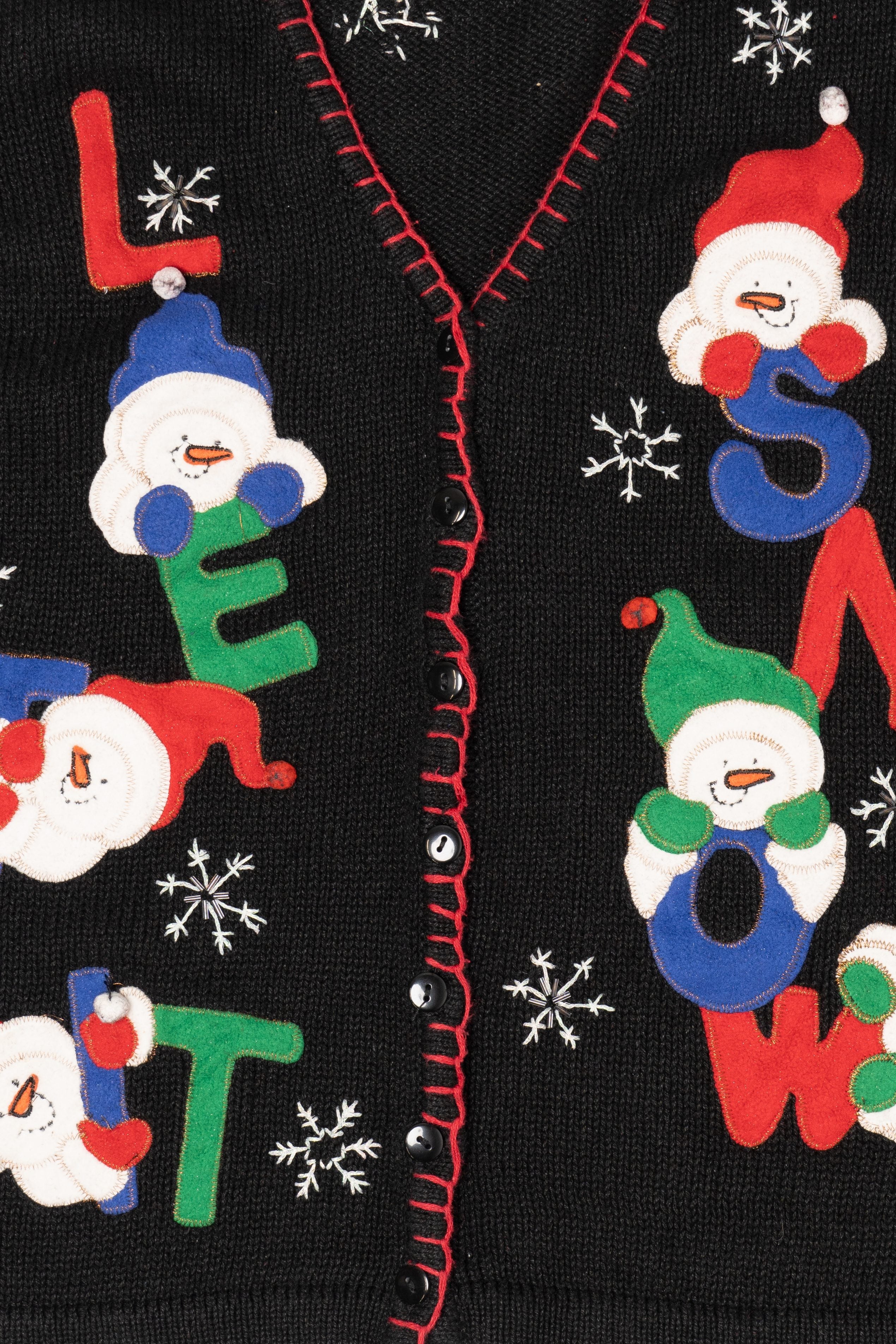 Vintage Black White Stag "Let It Snow" Snowmen Ugly Christmas Vest (1990s)