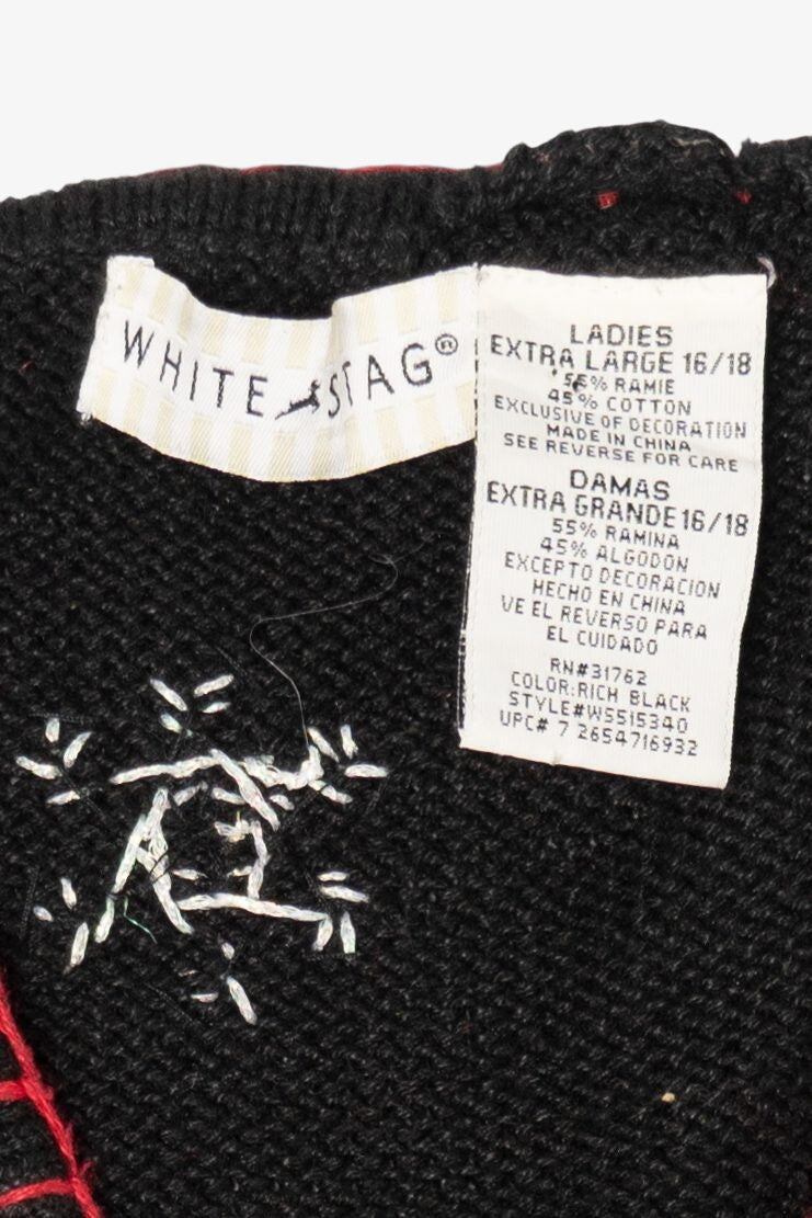 Vintage Black White Stag "Let It Snow" Snowmen Ugly Christmas Vest (1990s)