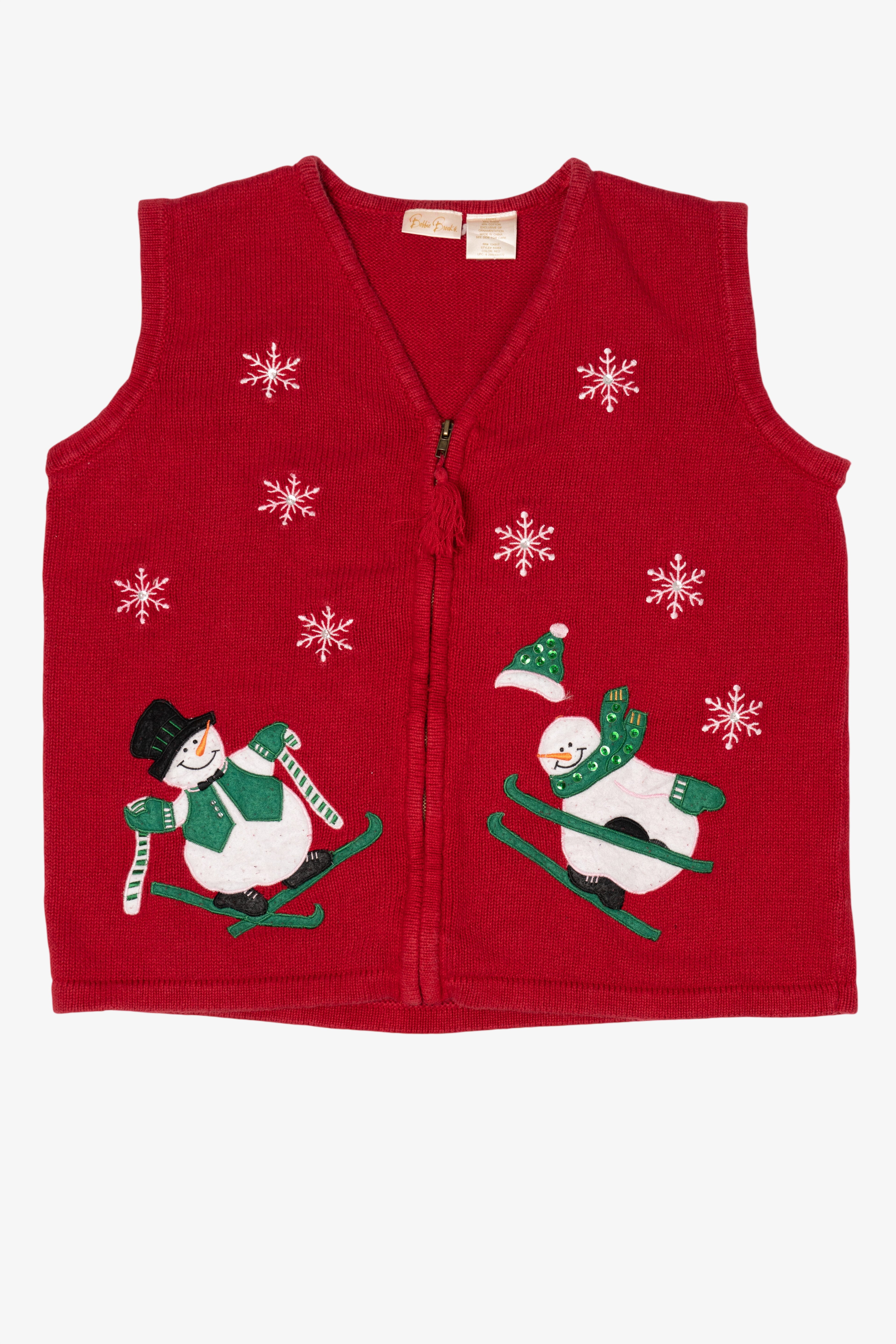 Vintage Red Bobbie Brooks Snowmen Ugly Christmas Vest (1990s)