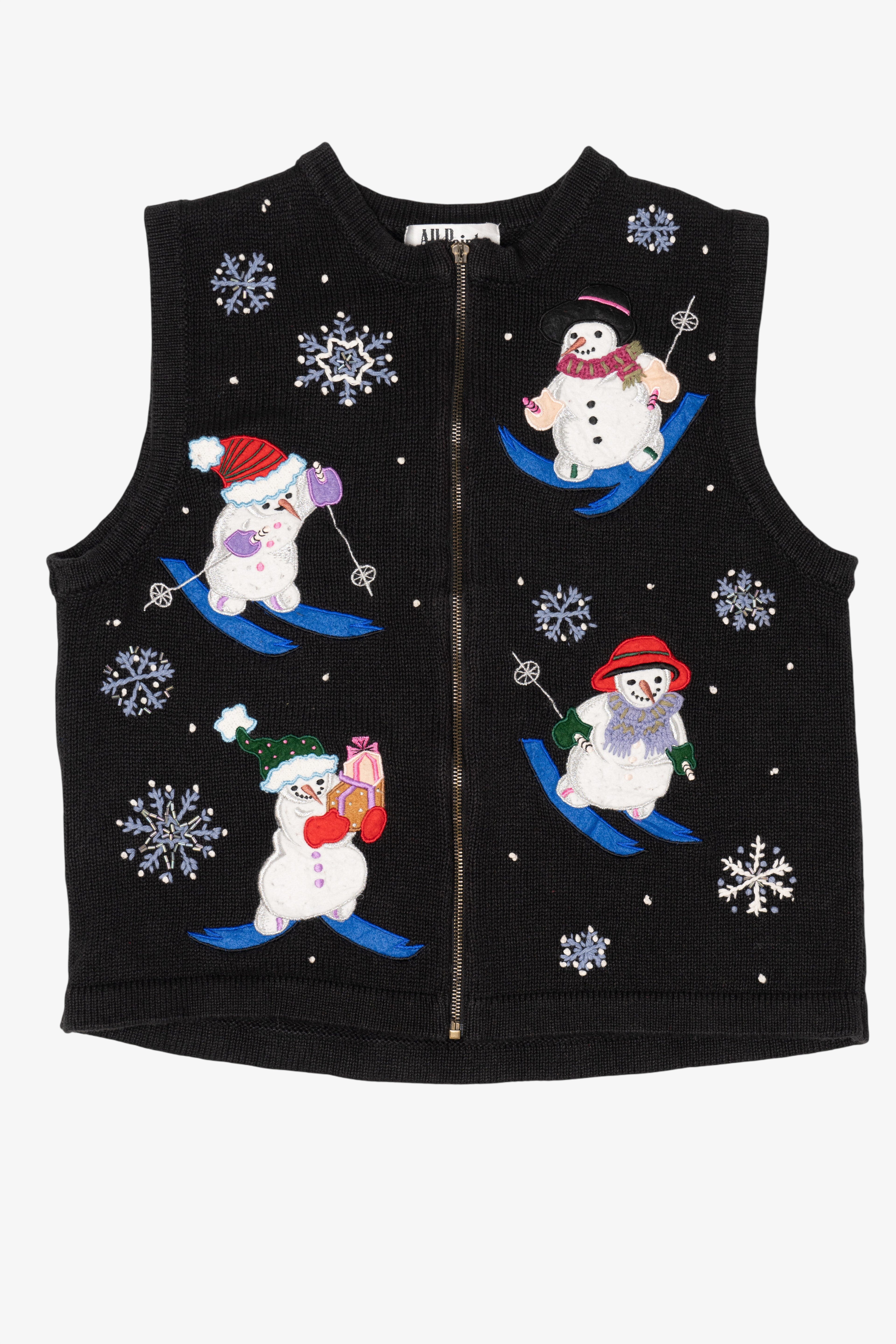 Vintage Black All Points Snowmen Ugly Christmas Vest (2000s)