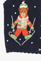 Vintage Navy Blue White Stag Teddy Bears Christmas Vest (1990s)