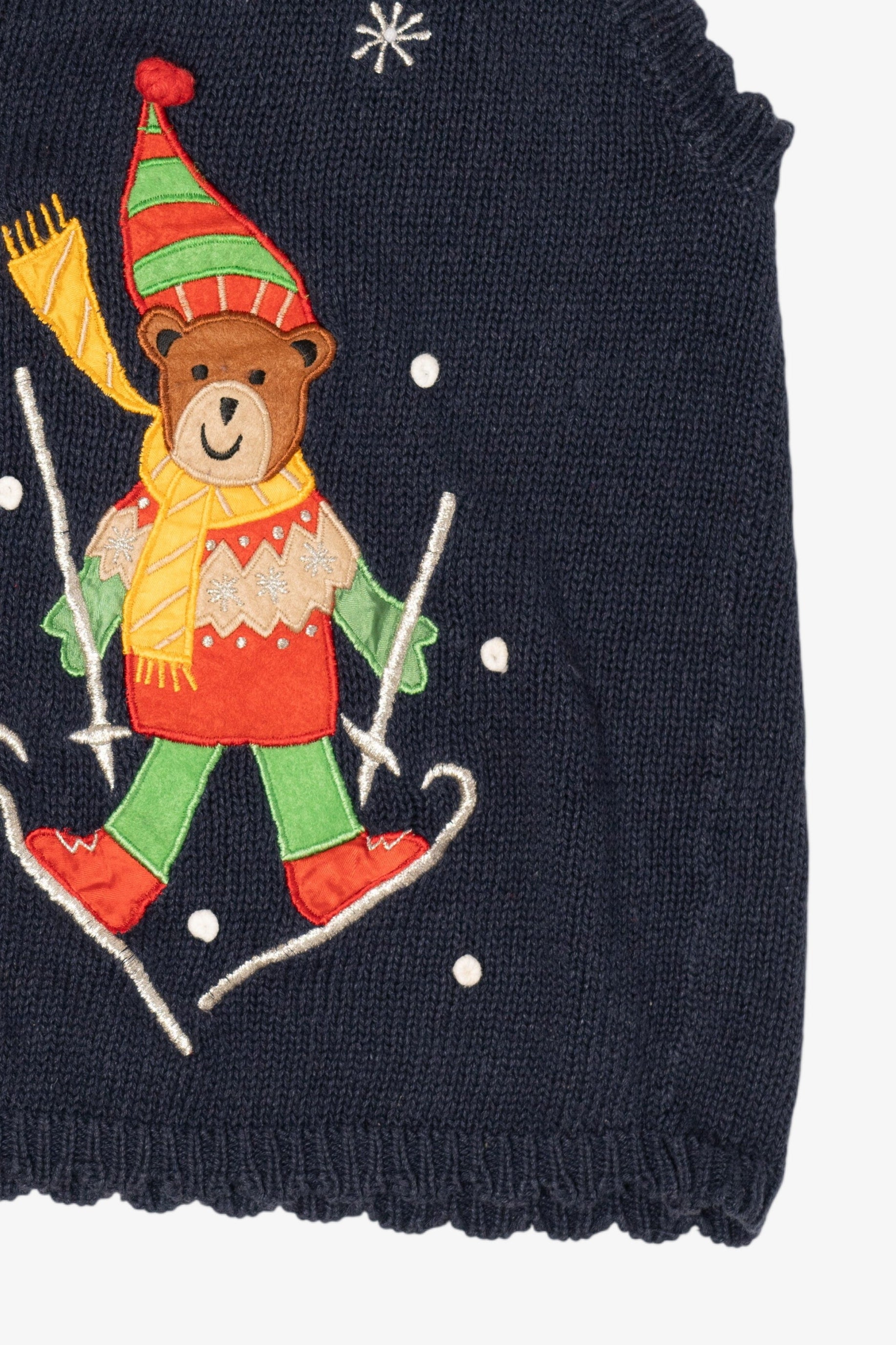 Vintage Navy Blue White Stag Teddy Bears Christmas Vest (1990s)