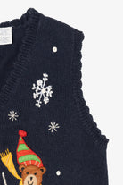 Vintage Navy Blue White Stag Teddy Bears Christmas Vest (1990s)