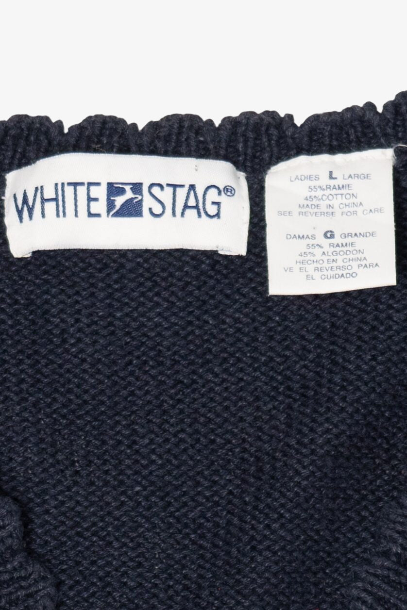 Vintage Navy Blue White Stag Teddy Bears Christmas Vest (1990s)