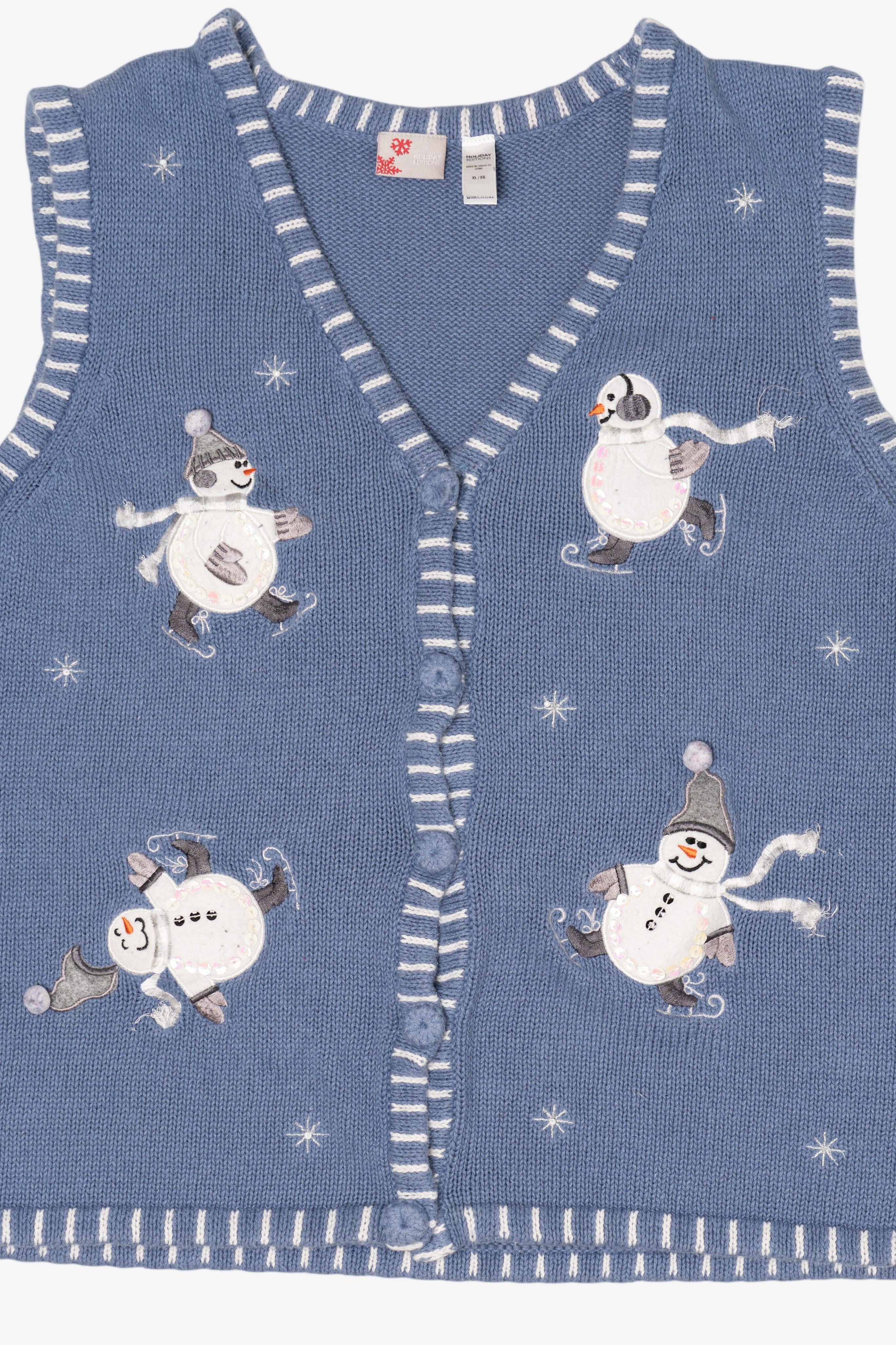 Vintage Light Blue Holiday Editions Skating Snowmen Ugly Christmas Vest (2000s)