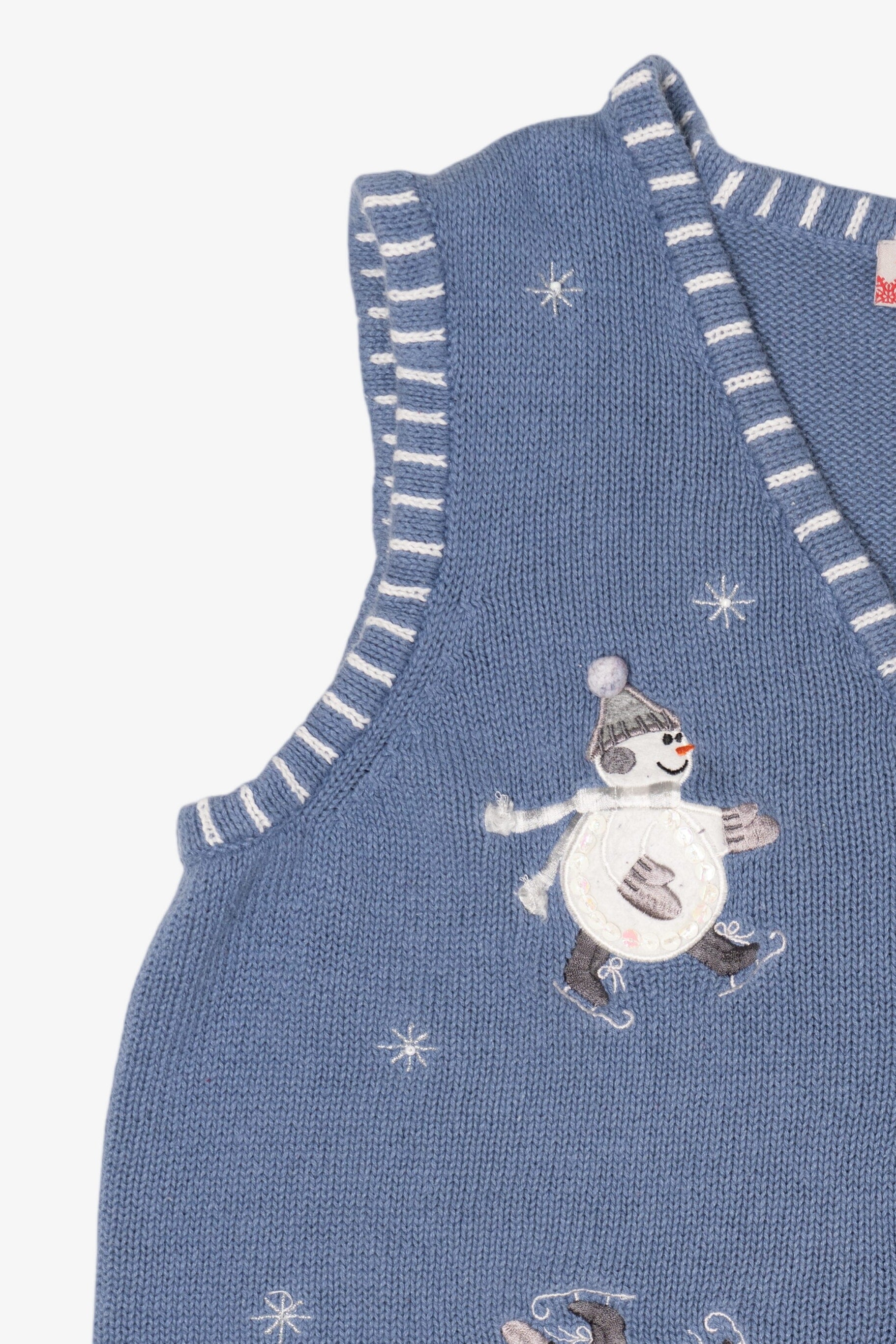 Vintage Light Blue Holiday Editions Skating Snowmen Ugly Christmas Vest (2000s)