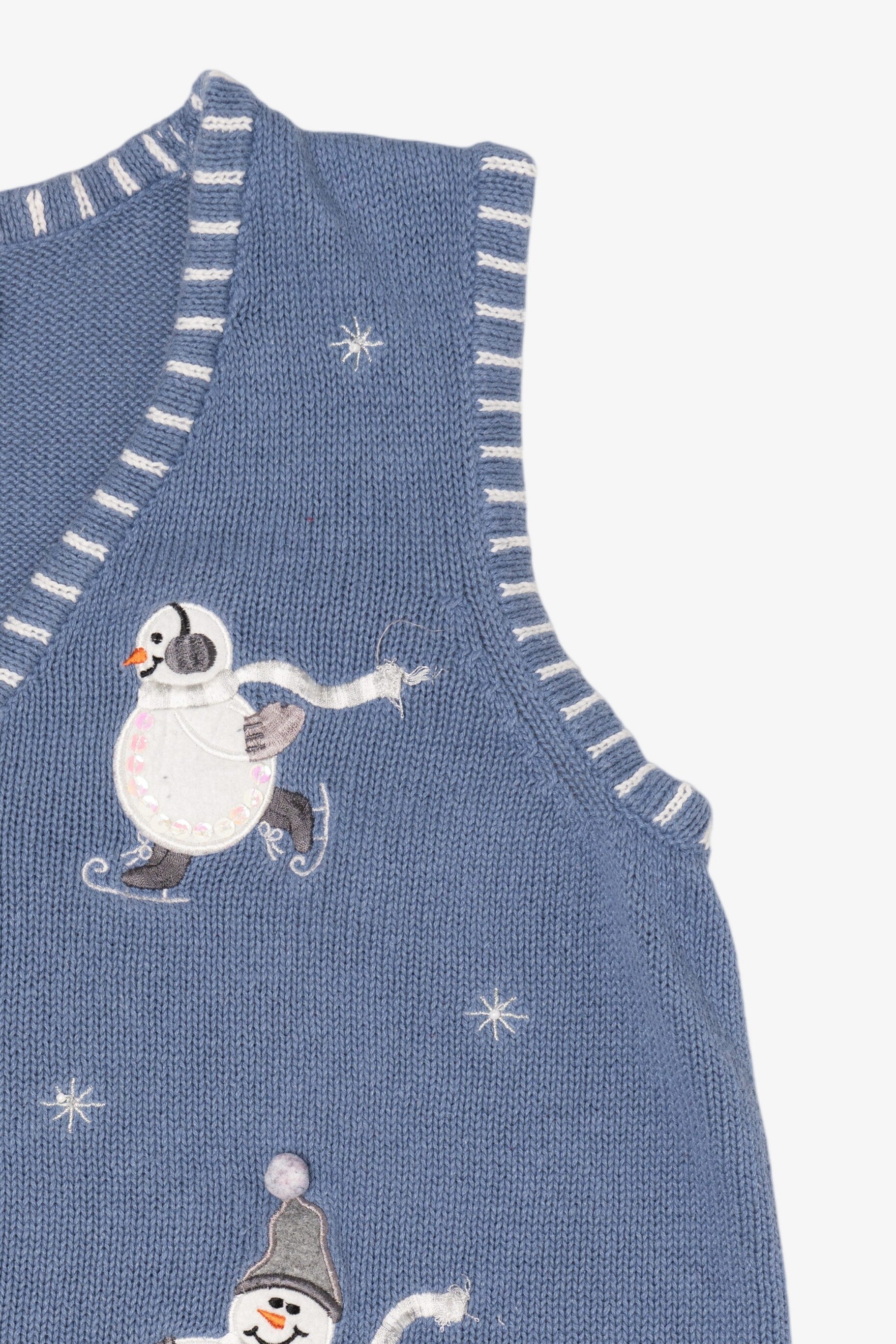 Vintage Light Blue Holiday Editions Skating Snowmen Ugly Christmas Vest (2000s)
