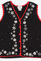 Vintage Black Basic Editions Snowflakes Ugly Christmas Vest (1990s)