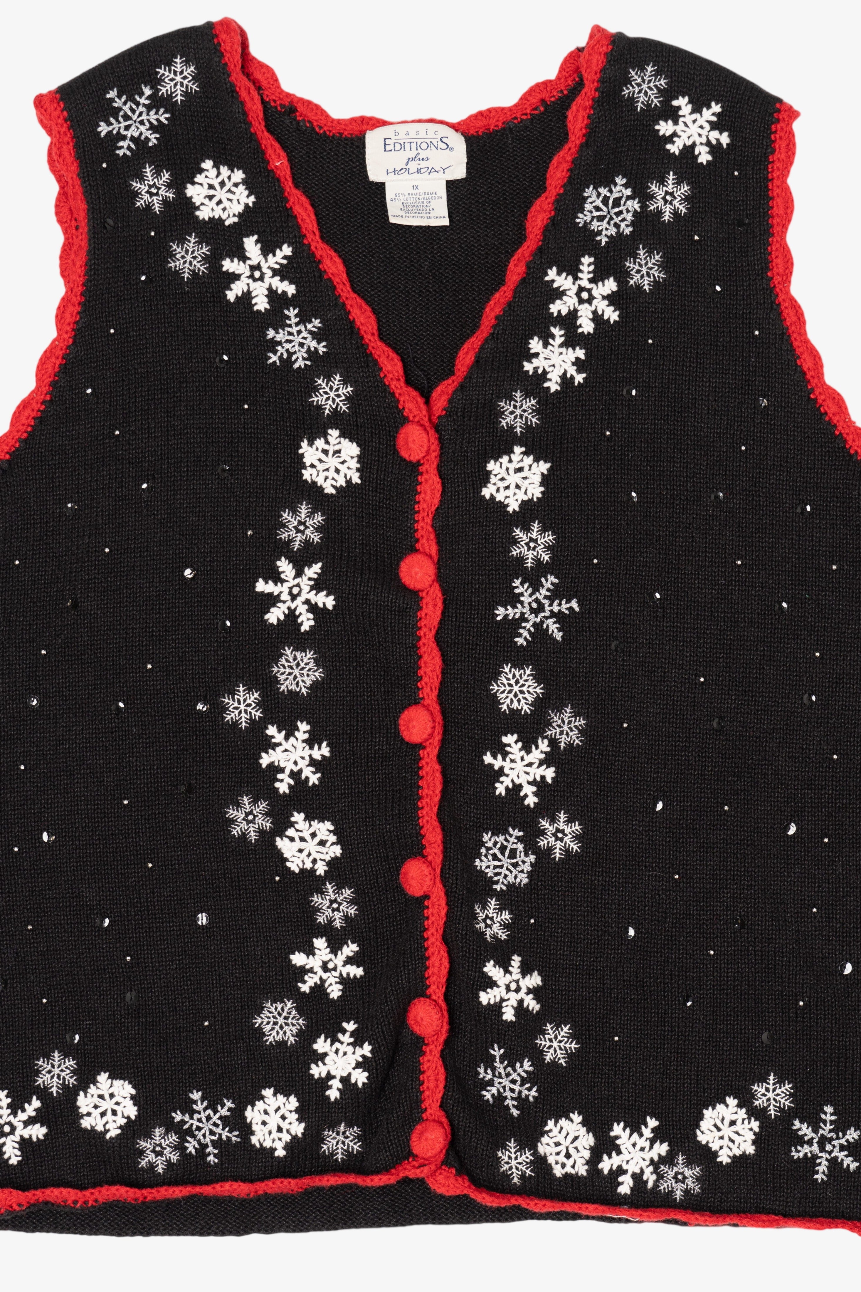 Vintage Black Basic Editions Snowflakes Ugly Christmas Vest (1990s)