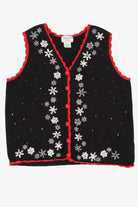 Vintage Black Basic Editions Snowflakes Ugly Christmas Vest (1990s)