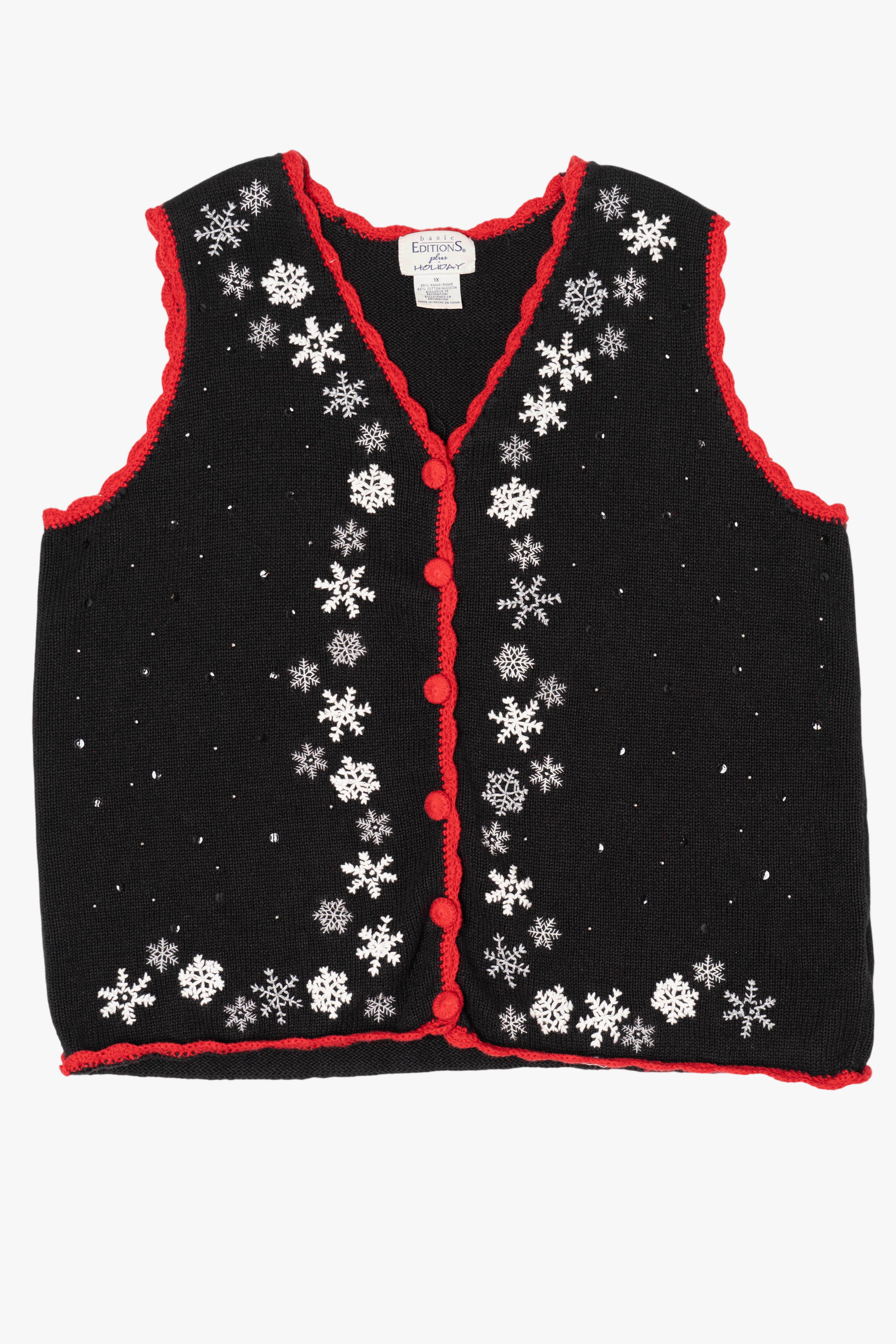 Vintage Black Basic Editions Snowflakes Ugly Christmas Vest (1990s)