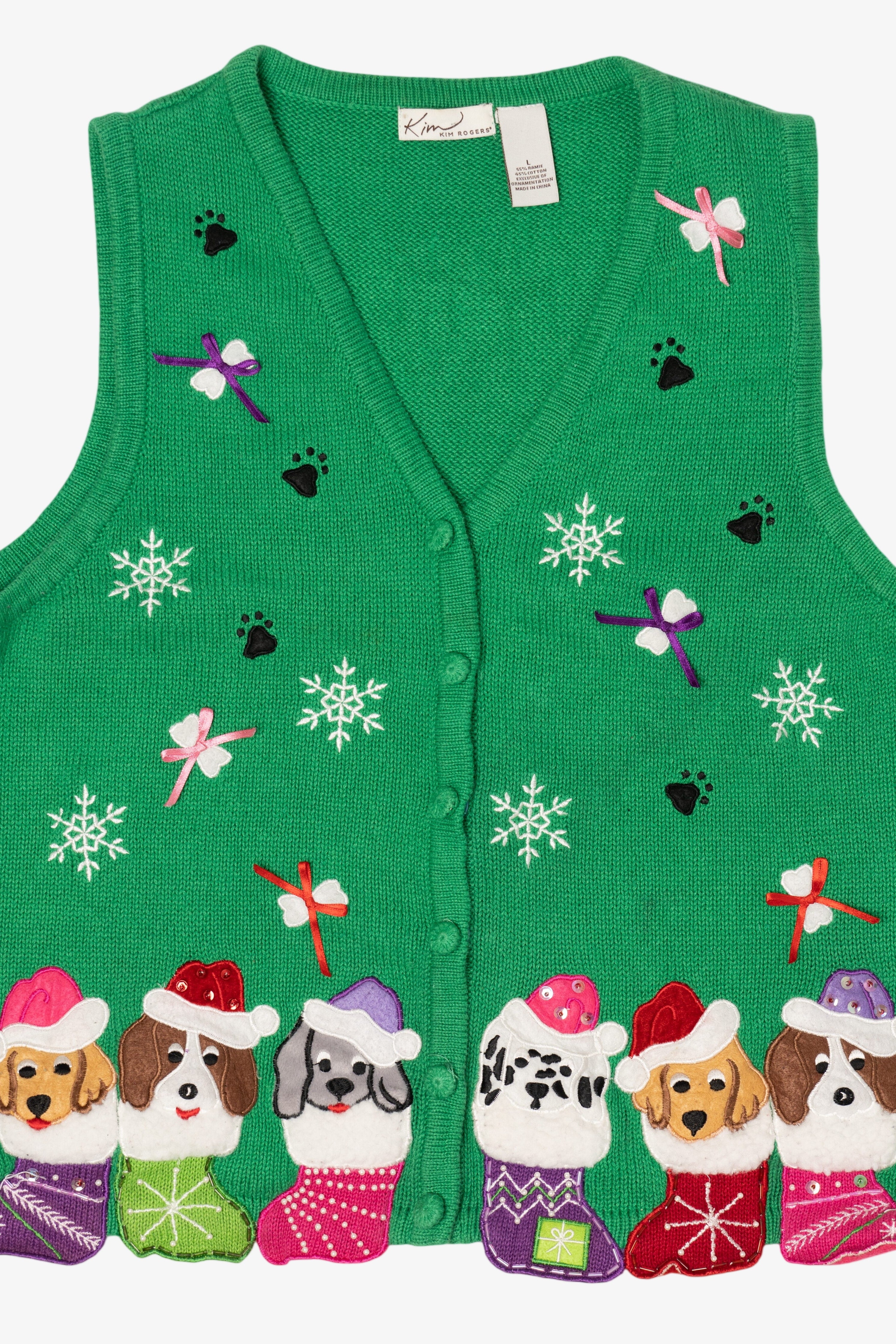 Vintage Green Kim Rogers Dogs Ugly Christmas Vest (2000s)