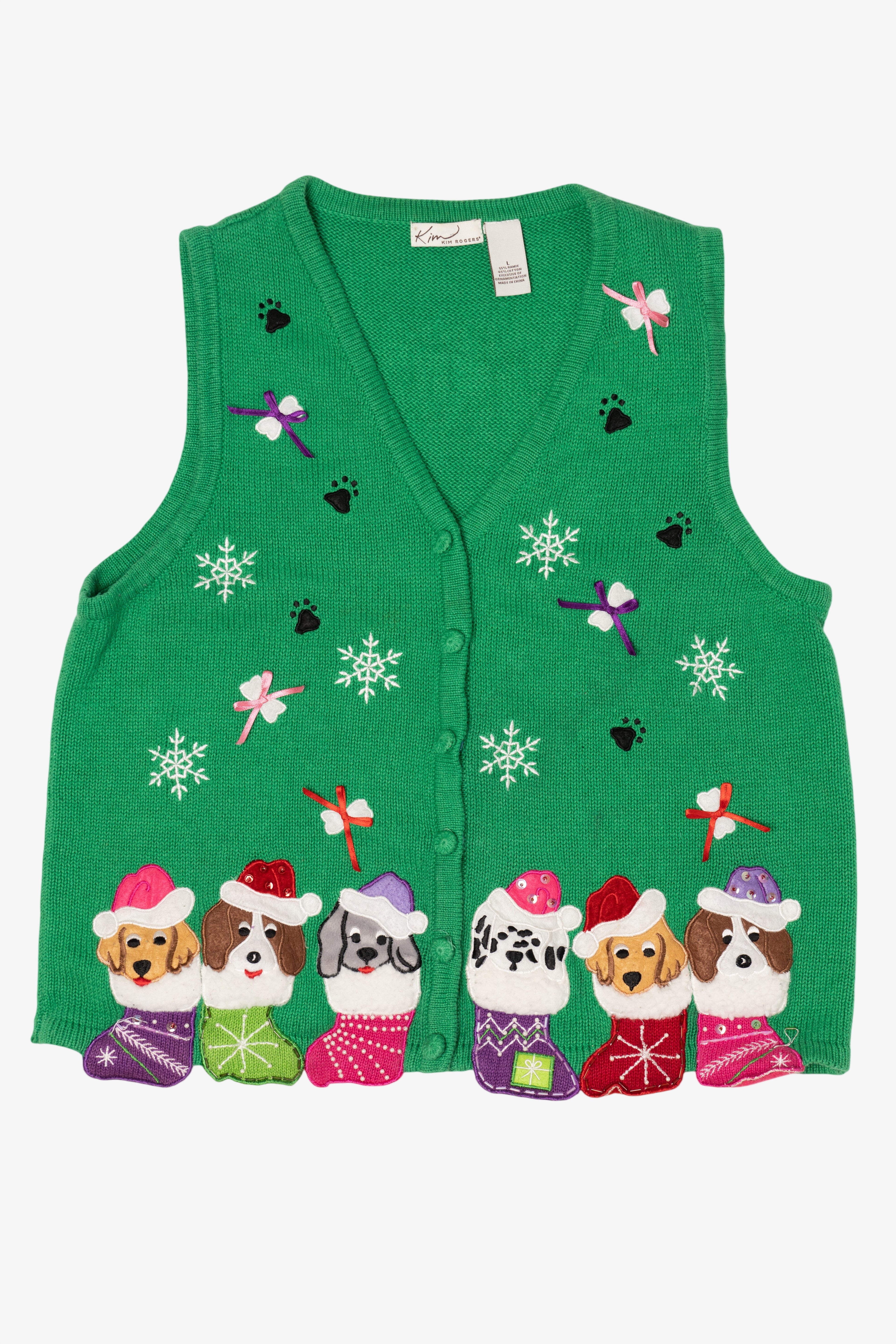 Vintage Green Kim Rogers Dogs Ugly Christmas Vest (2000s)
