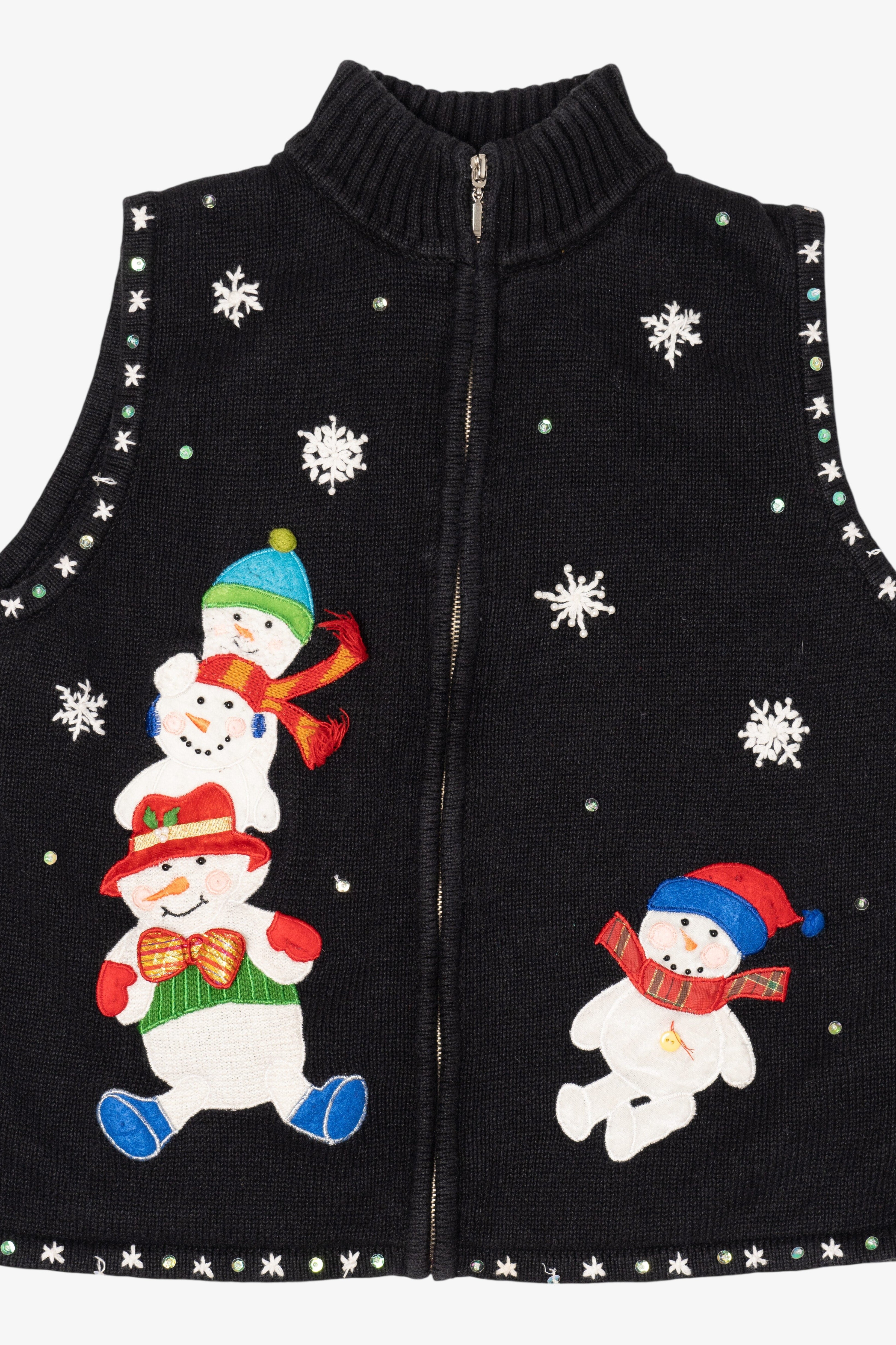 Vintage Black Mercer Street Studio Snowmen Ugly Christmas Vest (2000s)