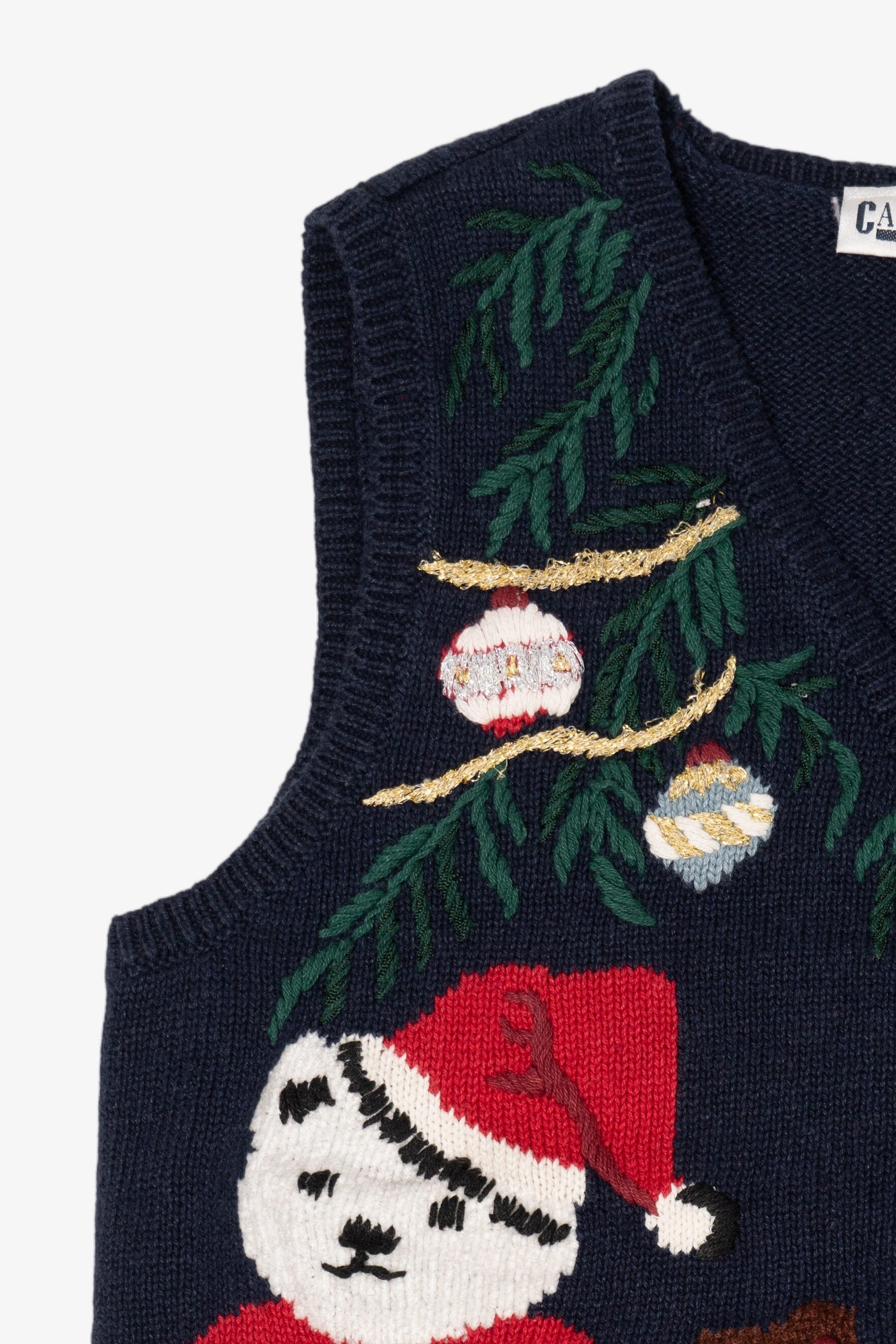 Vintage Navy Blue Capacity Presents Under The Tree Ugly Christmas Vest (1990s)