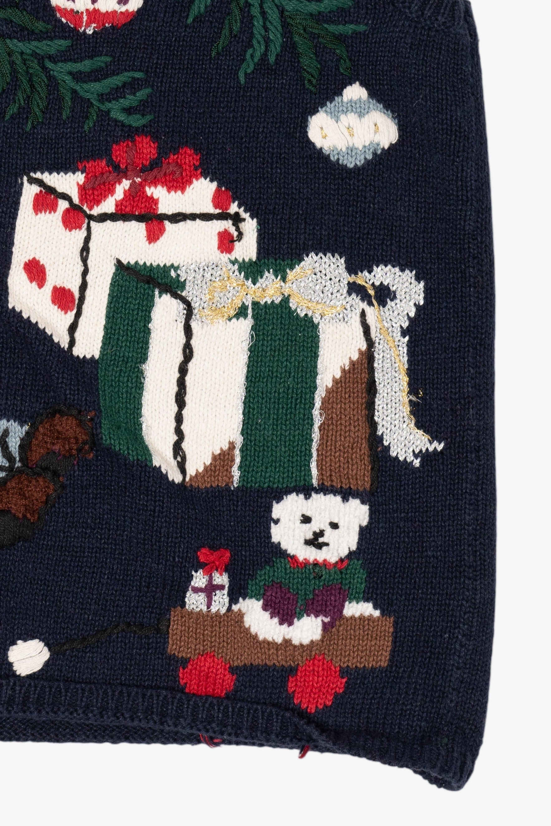 Vintage Navy Blue Capacity Presents Under The Tree Ugly Christmas Vest (1990s)