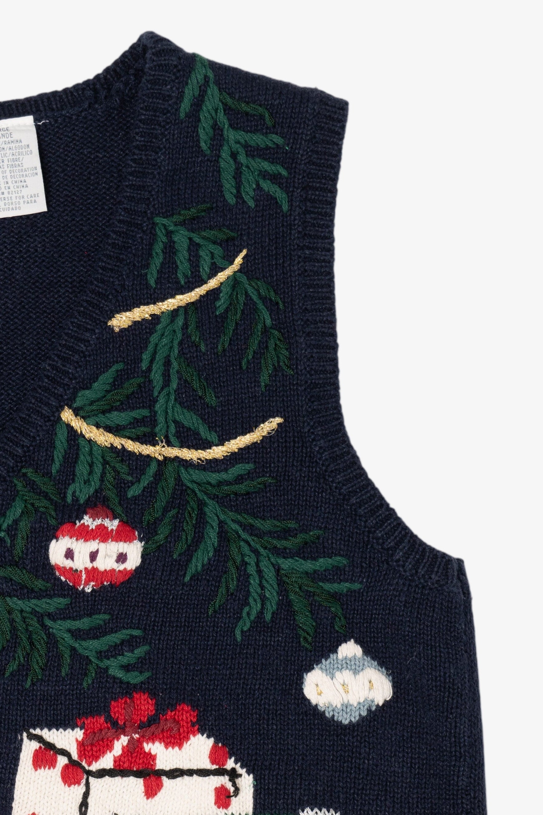 Vintage Navy Blue Capacity Presents Under The Tree Ugly Christmas Vest (1990s)