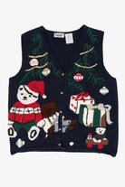 Vintage Navy Blue Capacity Presents Under The Tree Ugly Christmas Vest (1990s)