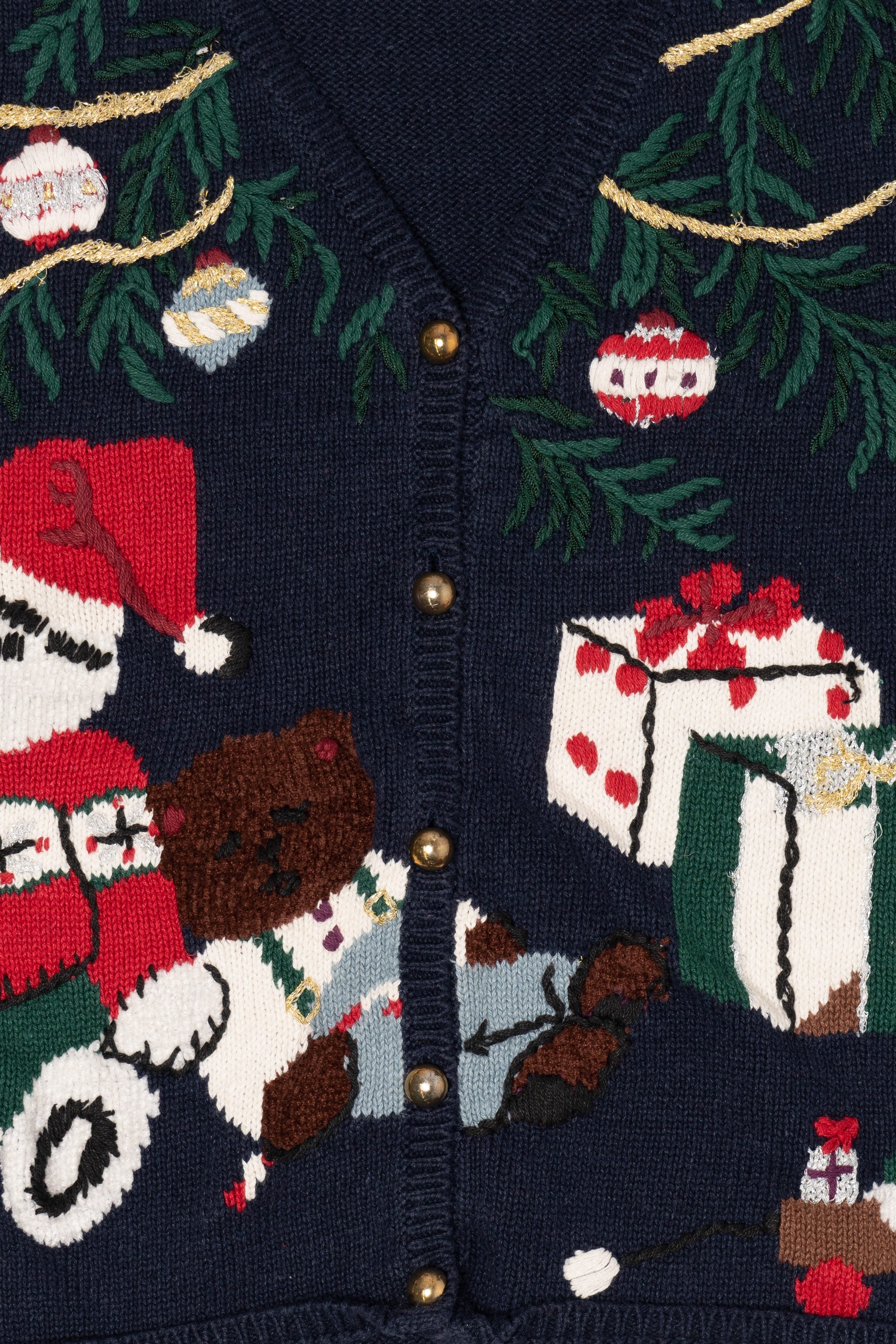 Vintage Navy Blue Capacity Presents Under The Tree Ugly Christmas Vest (1990s)