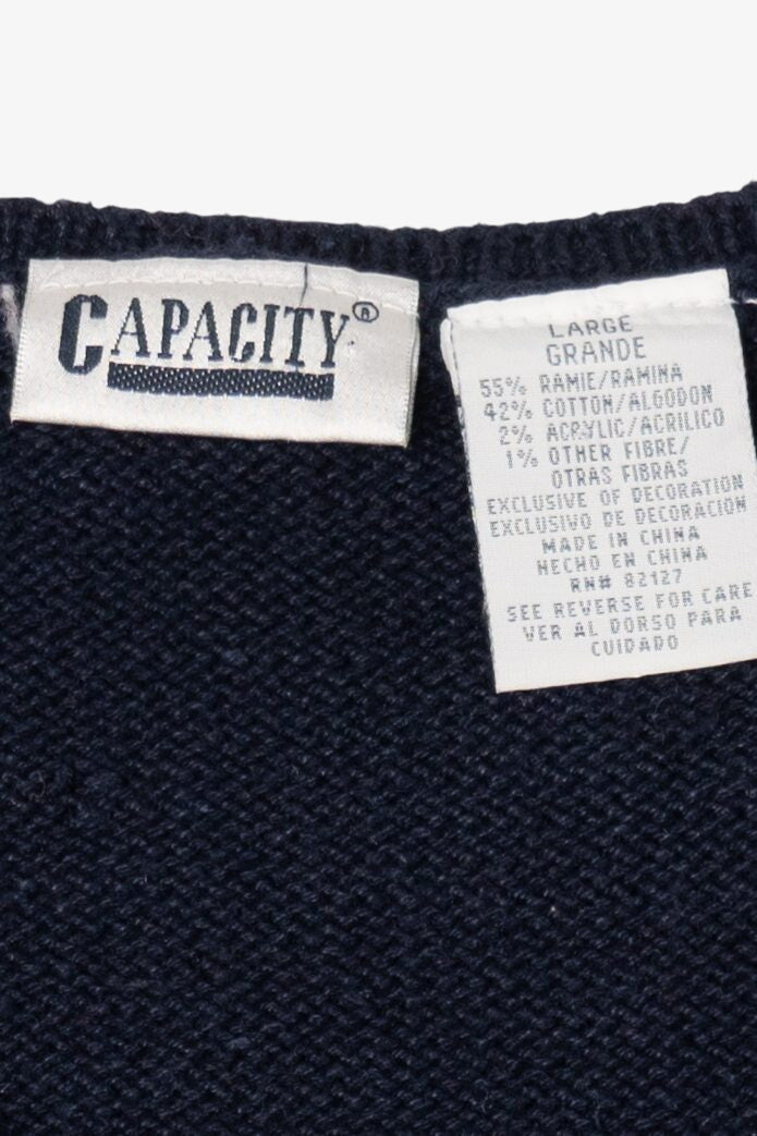 Vintage Navy Blue Capacity Presents Under The Tree Ugly Christmas Vest (1990s)