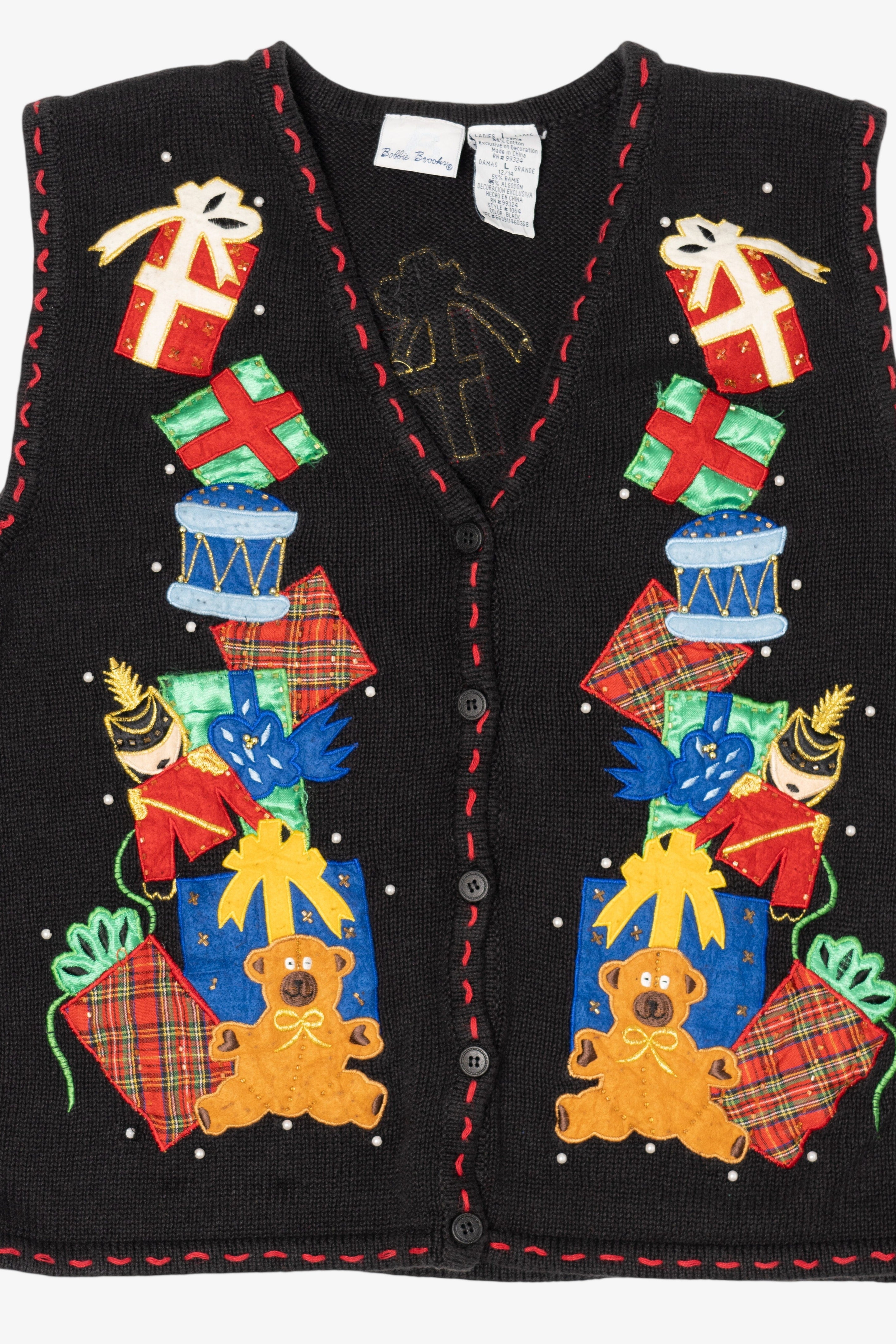 Vintage Black Bobbie Brooks Presents Ugly Christmas Vest (1990s)