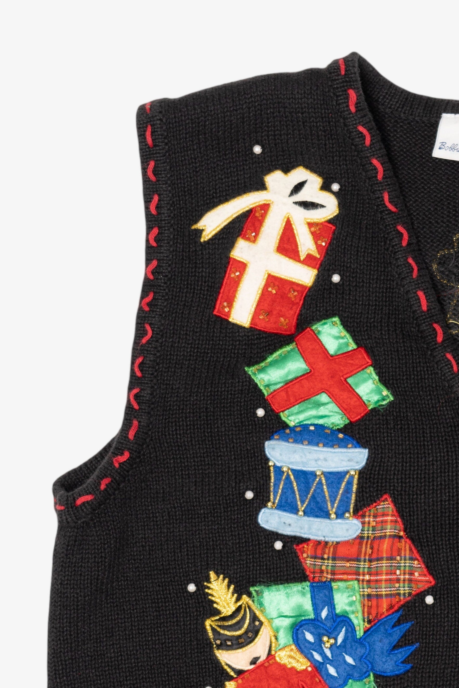 Vintage Black Bobbie Brooks Presents Ugly Christmas Vest (1990s)