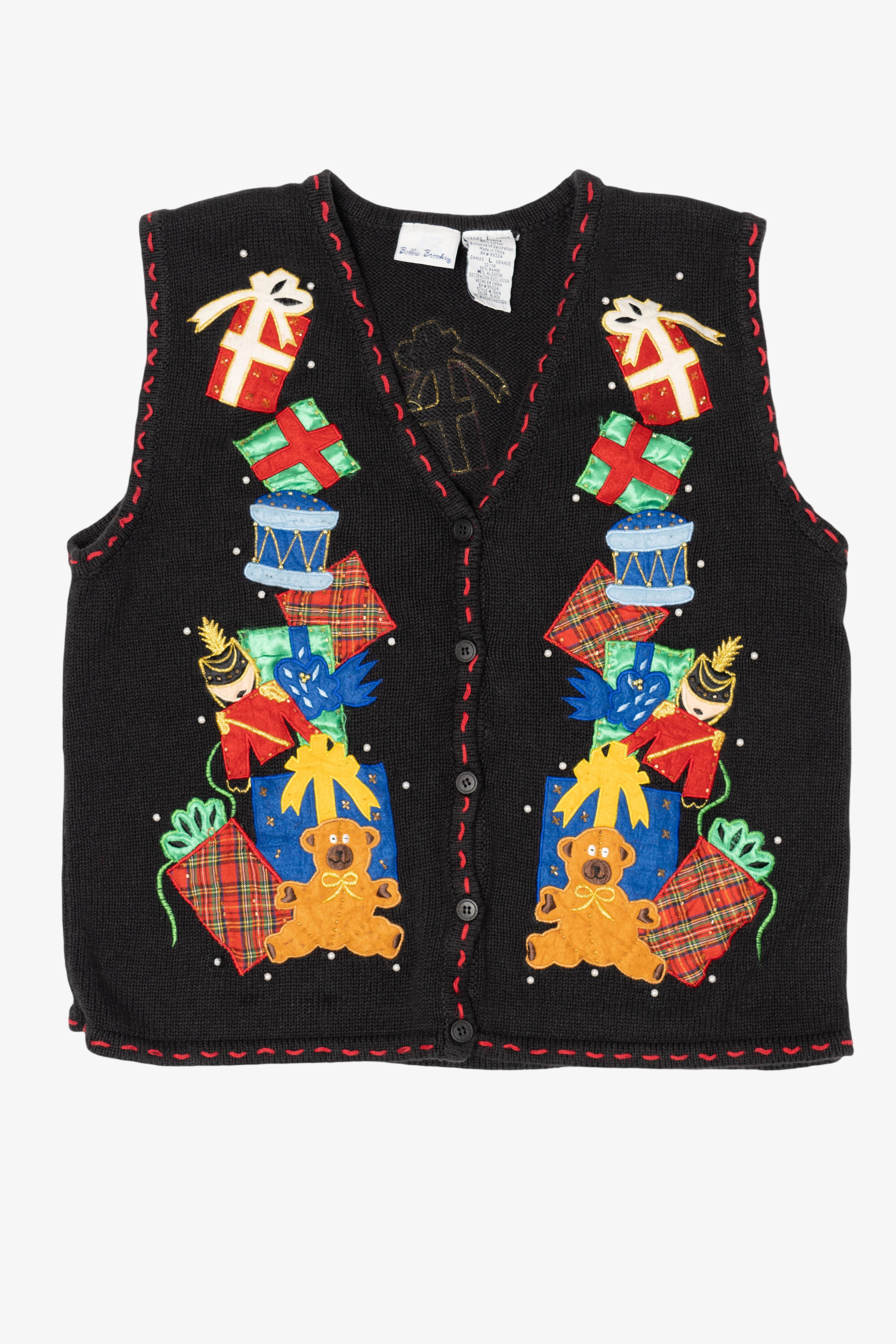 Vintage Black Bobbie Brooks Presents Ugly Christmas Vest (1990s)