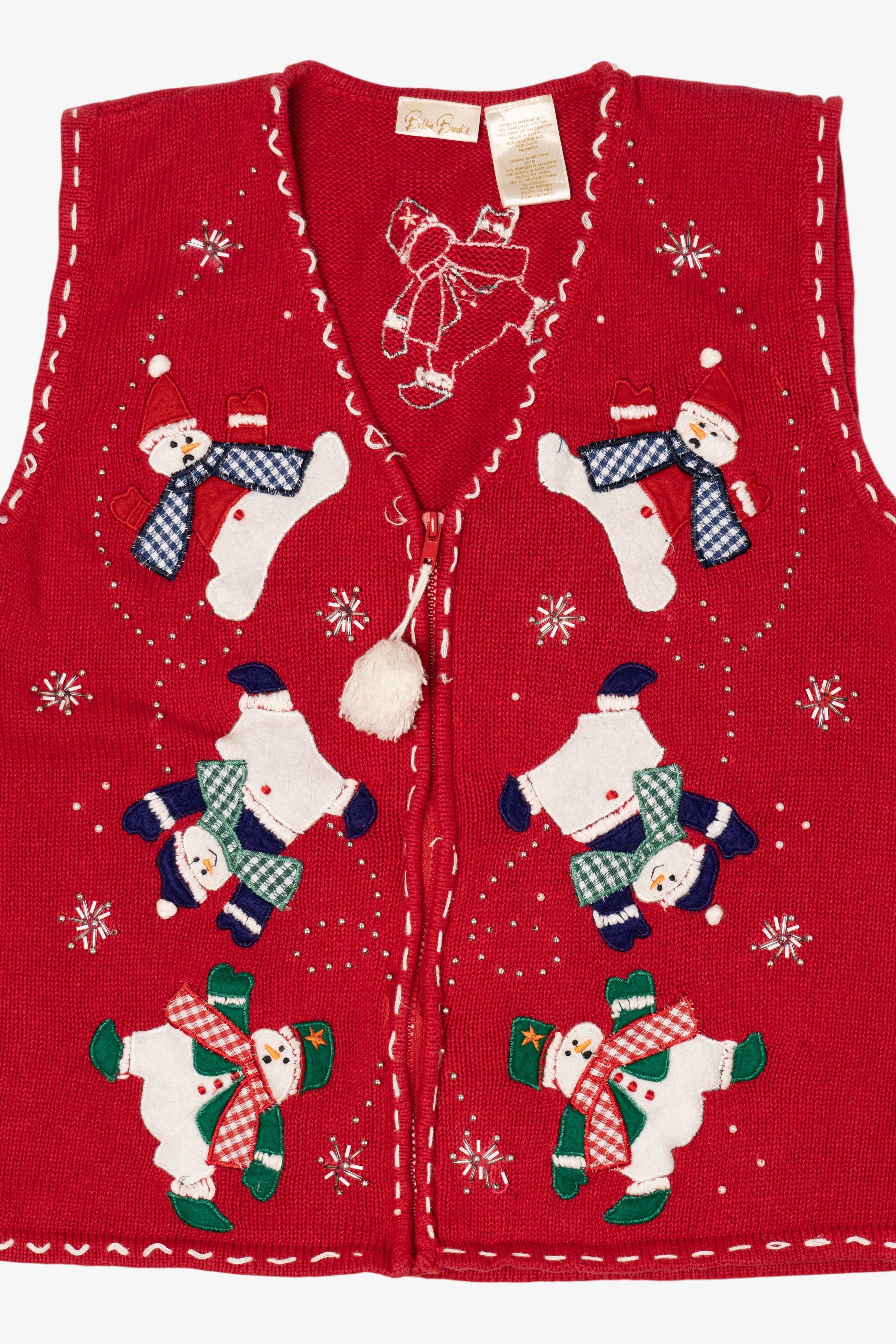 Vintage Red Bobbie Brooks Snowmen Ugly Christmas Vest (1990s)