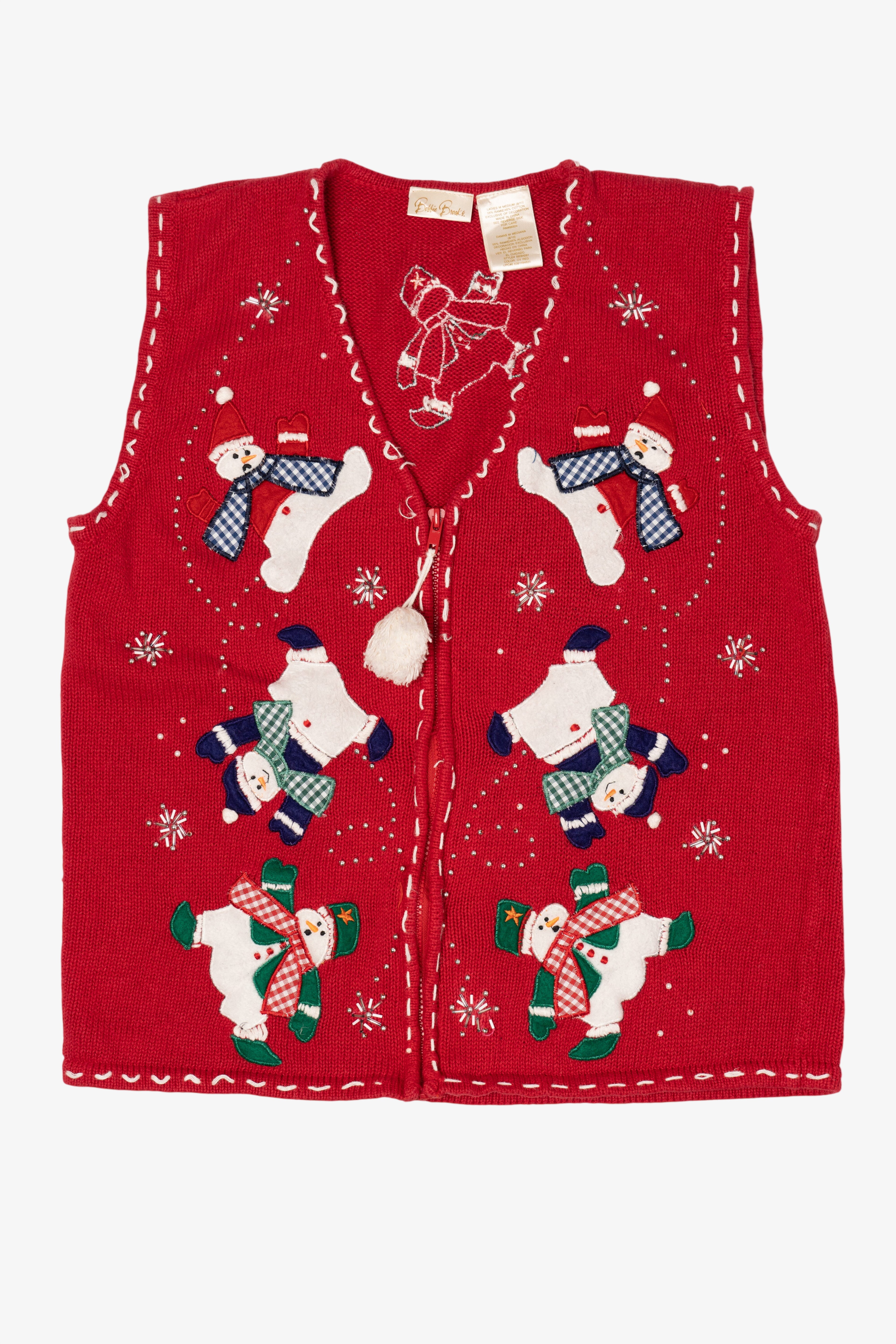 Vintage Red Bobbie Brooks Snowmen Ugly Christmas Vest (1990s)