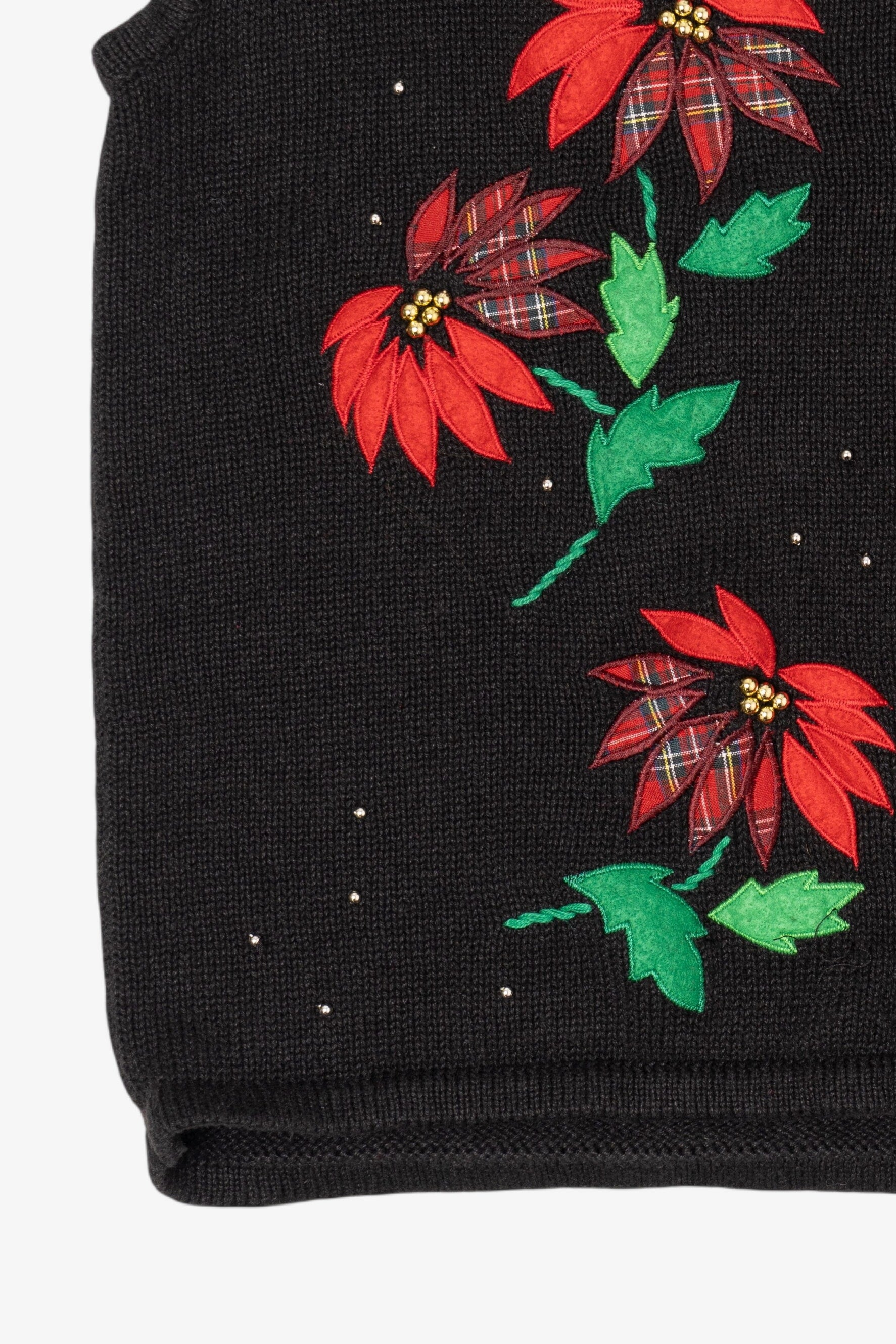 Vintage Black Bobbie Brooks Poinsettias Ugly Christmas Vest (1990s)