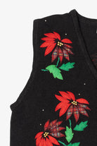 Vintage Black Bobbie Brooks Poinsettias Ugly Christmas Vest (1990s)