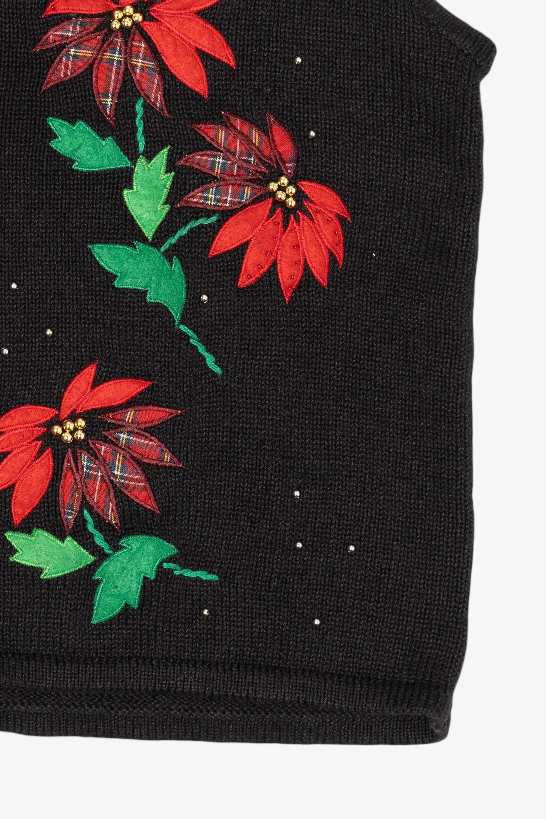 Vintage Black Bobbie Brooks Poinsettias Ugly Christmas Vest (1990s)