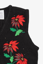 Vintage Black Bobbie Brooks Poinsettias Ugly Christmas Vest (1990s)