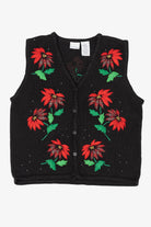 Vintage Black Bobbie Brooks Poinsettias Ugly Christmas Vest (1990s)