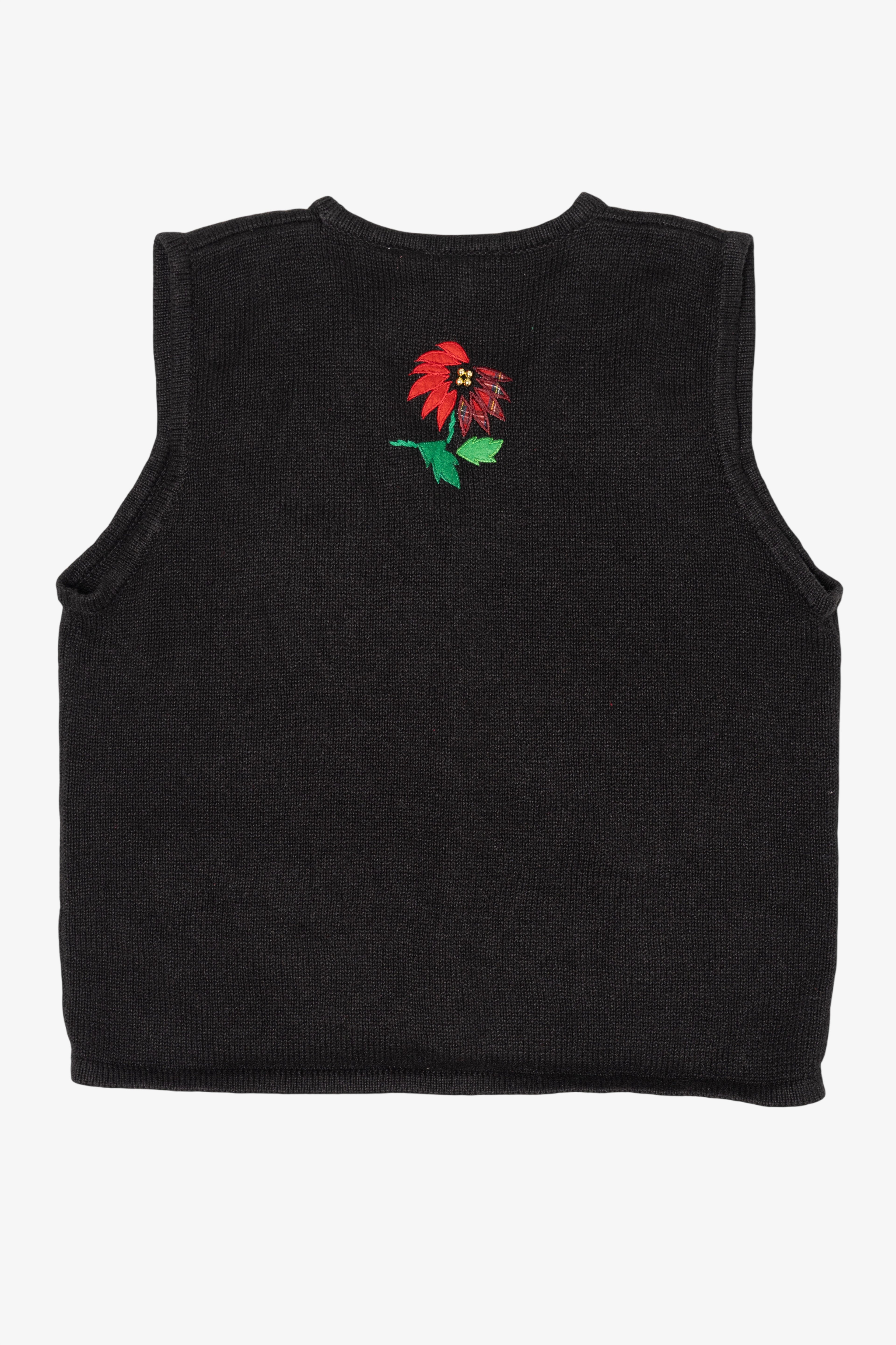 Vintage Black Bobbie Brooks Poinsettias Ugly Christmas Vest (1990s)
