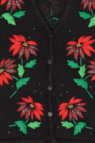 Vintage Black Bobbie Brooks Poinsettias Ugly Christmas Vest (1990s)