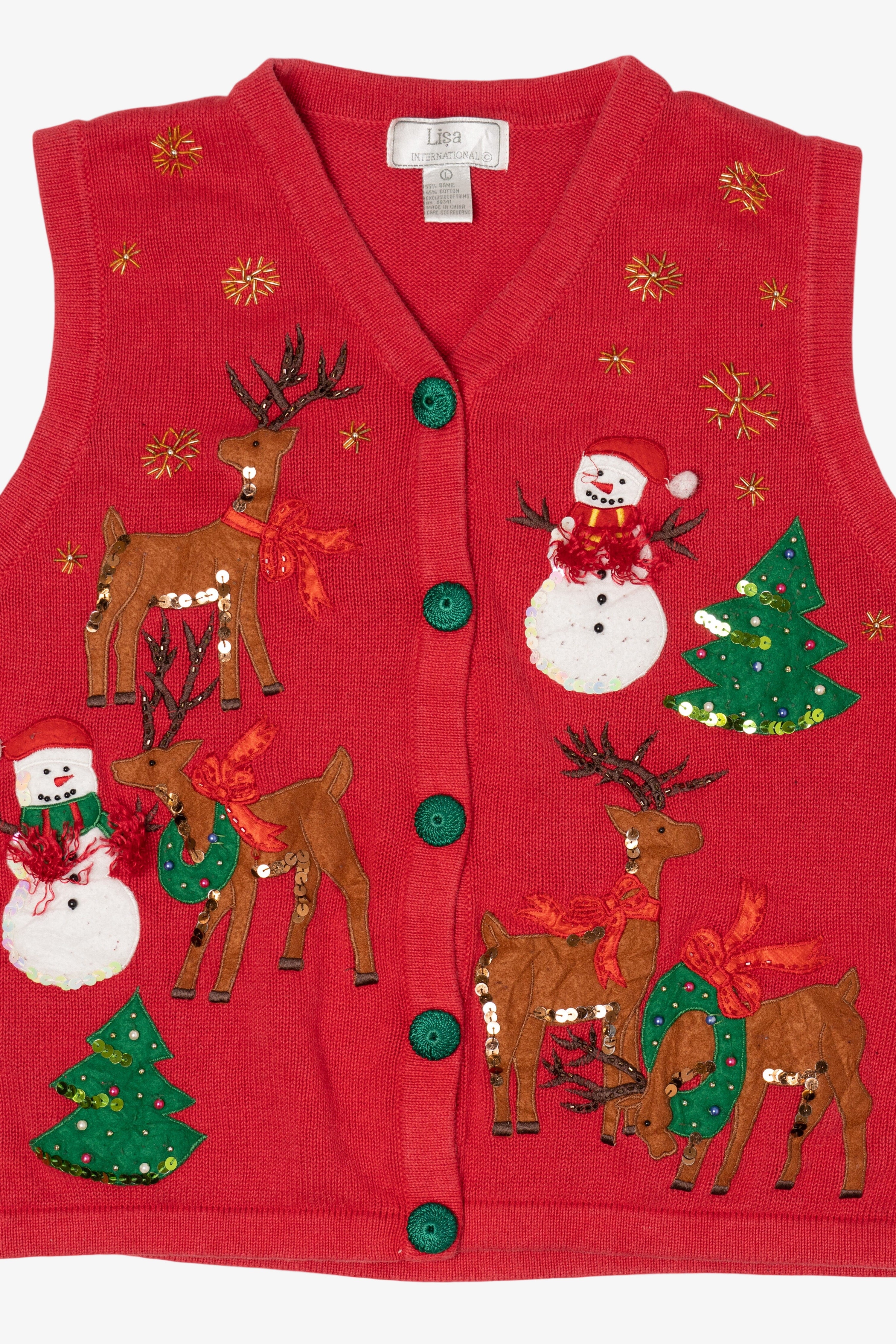 Vintage Red Lisa International Reindeer Christmas Vest (1990s)