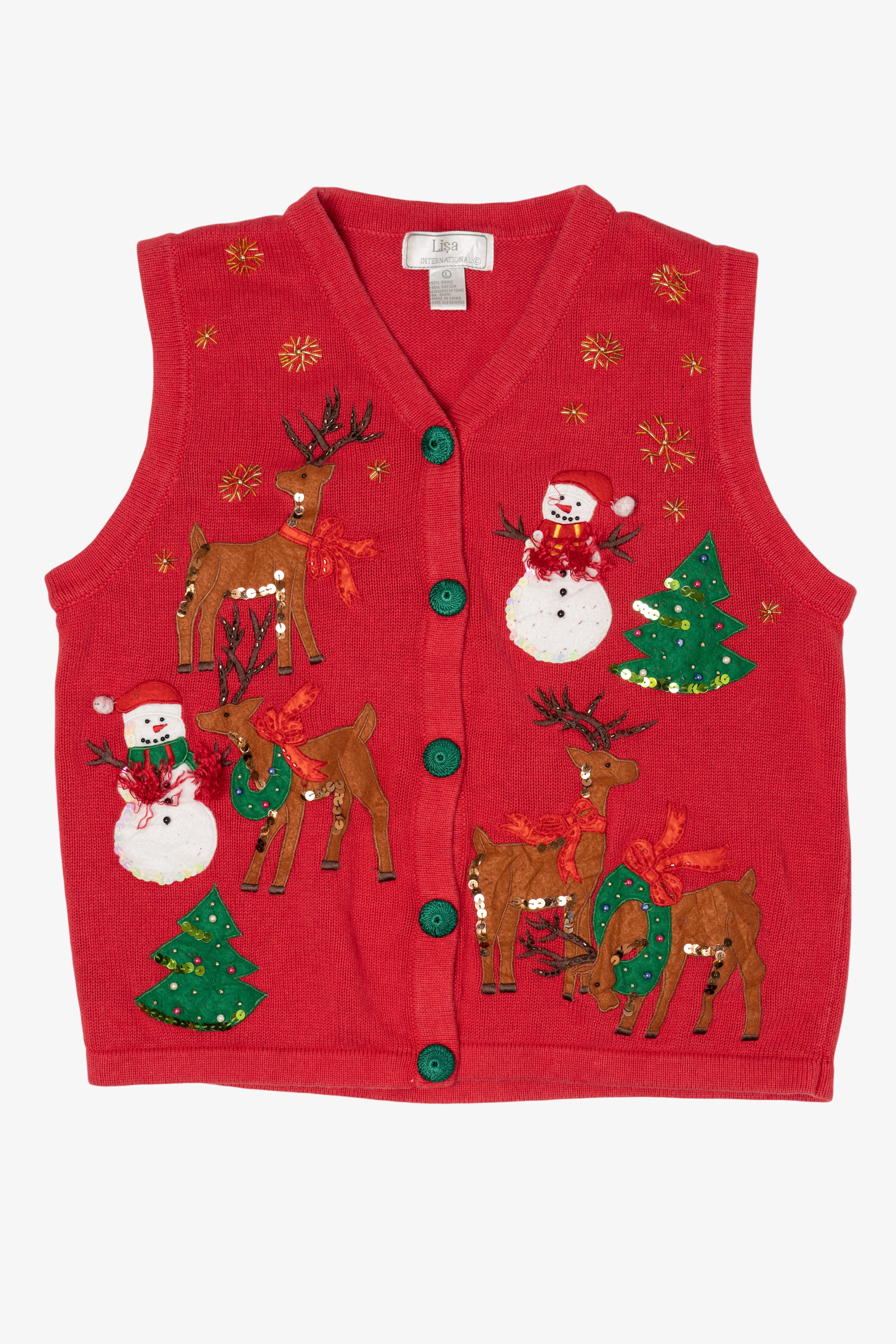 Vintage Red Lisa International Reindeer Christmas Vest (1990s)
