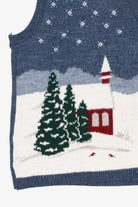 Vintage Blue Southern Lady Snowy Landscape Ugly Christmas Vest (1980s)