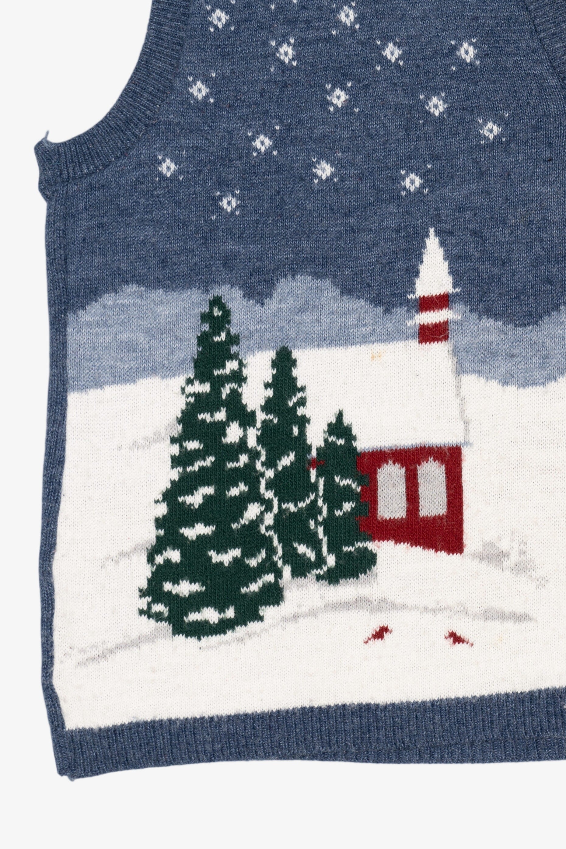 Vintage Blue Southern Lady Snowy Landscape Ugly Christmas Vest (1980s)