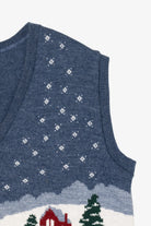 Vintage Blue Southern Lady Snowy Landscape Ugly Christmas Vest (1980s)