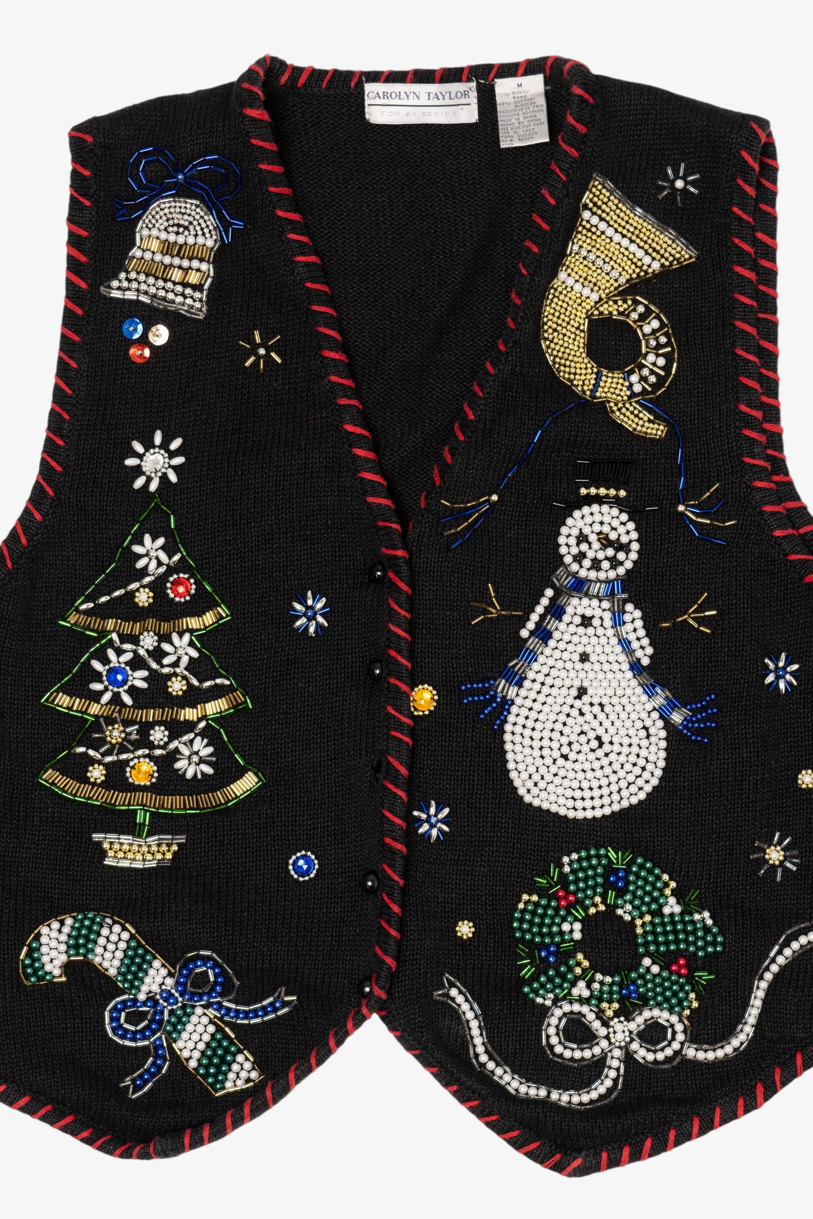 Vintage Black Carolyn Taylor Ugly Christmas Vest (1990s)