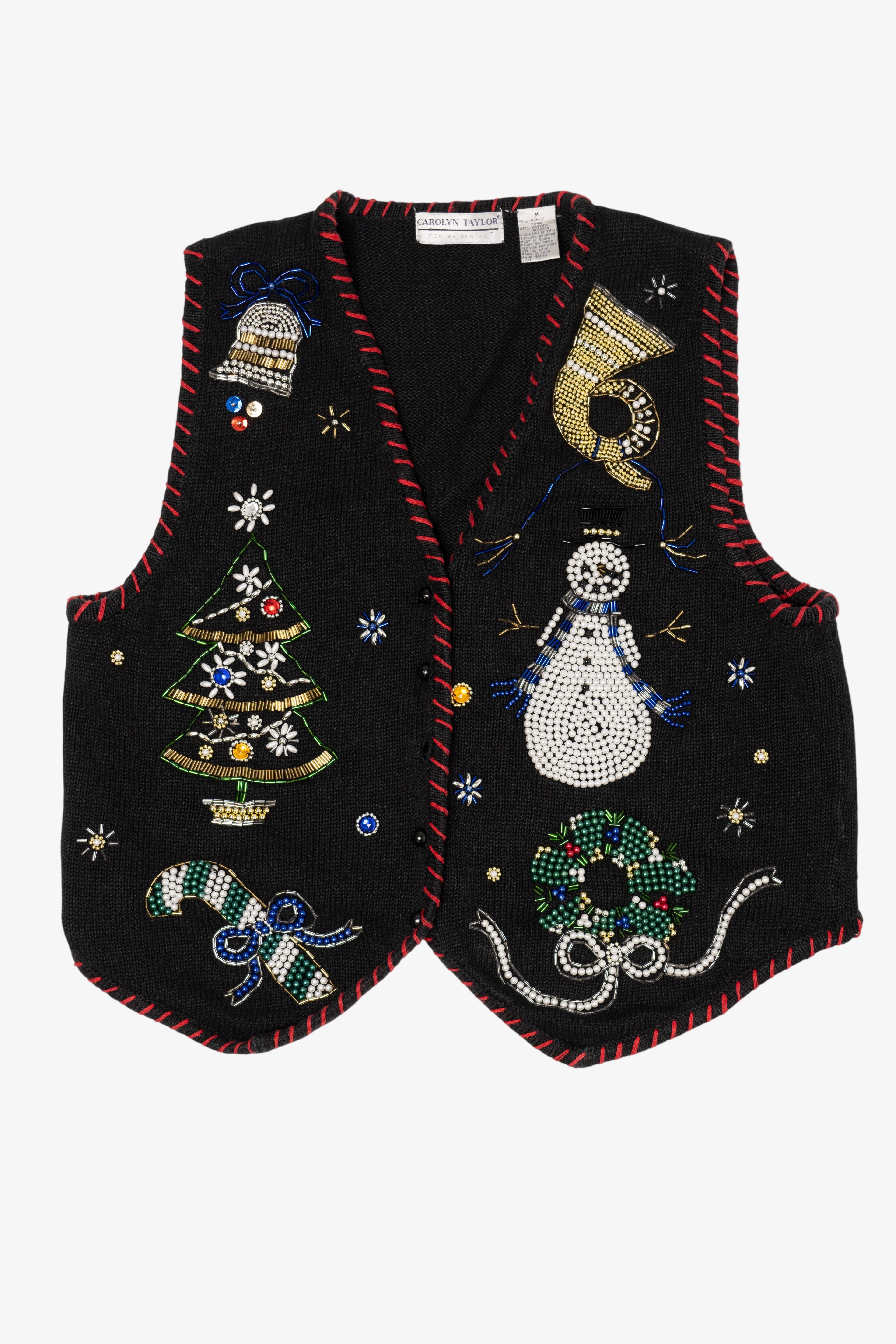 Vintage Black Carolyn Taylor Ugly Christmas Vest (1990s)
