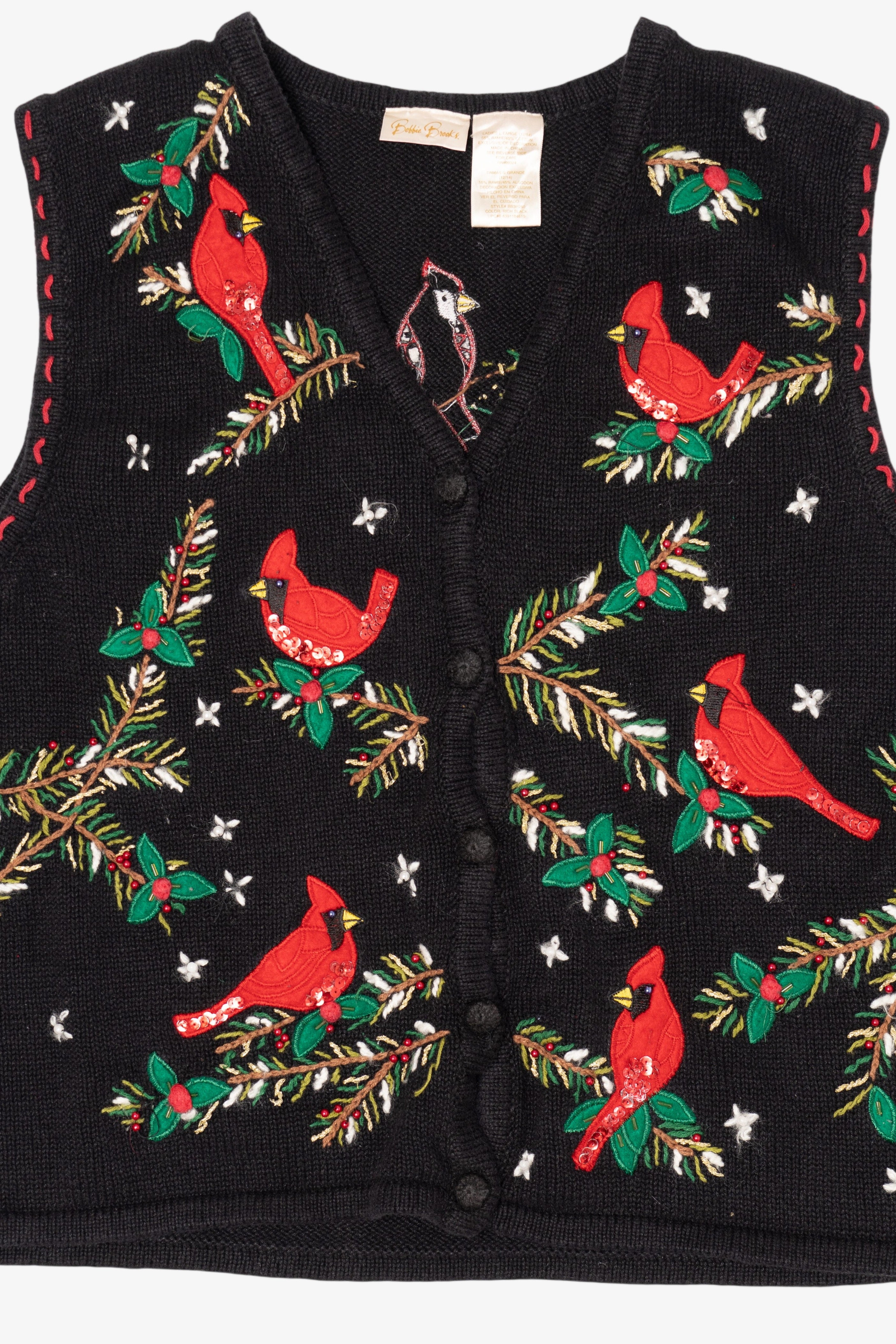 Vintage Black Bobbie Brooks Cardinals Ugly Christmas Vest (1990s)