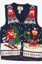 Vintage Blue Tiara International Teddy Bears Ugly Christmas Vest (1990s)
