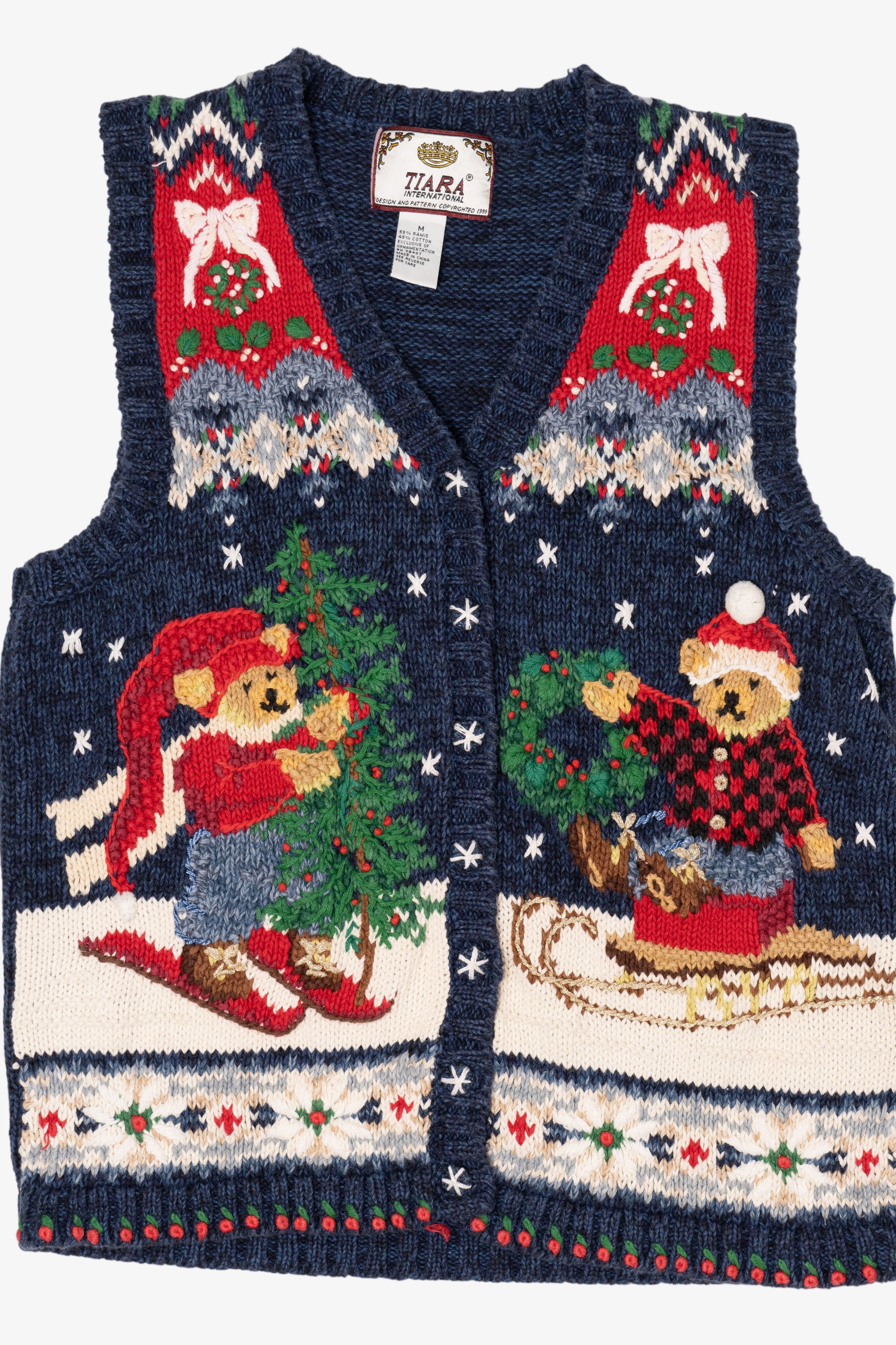 Vintage Blue Tiara International Teddy Bears Ugly Christmas Vest (1990s)