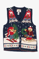 Vintage Blue Tiara International Teddy Bears Ugly Christmas Vest (1990s)