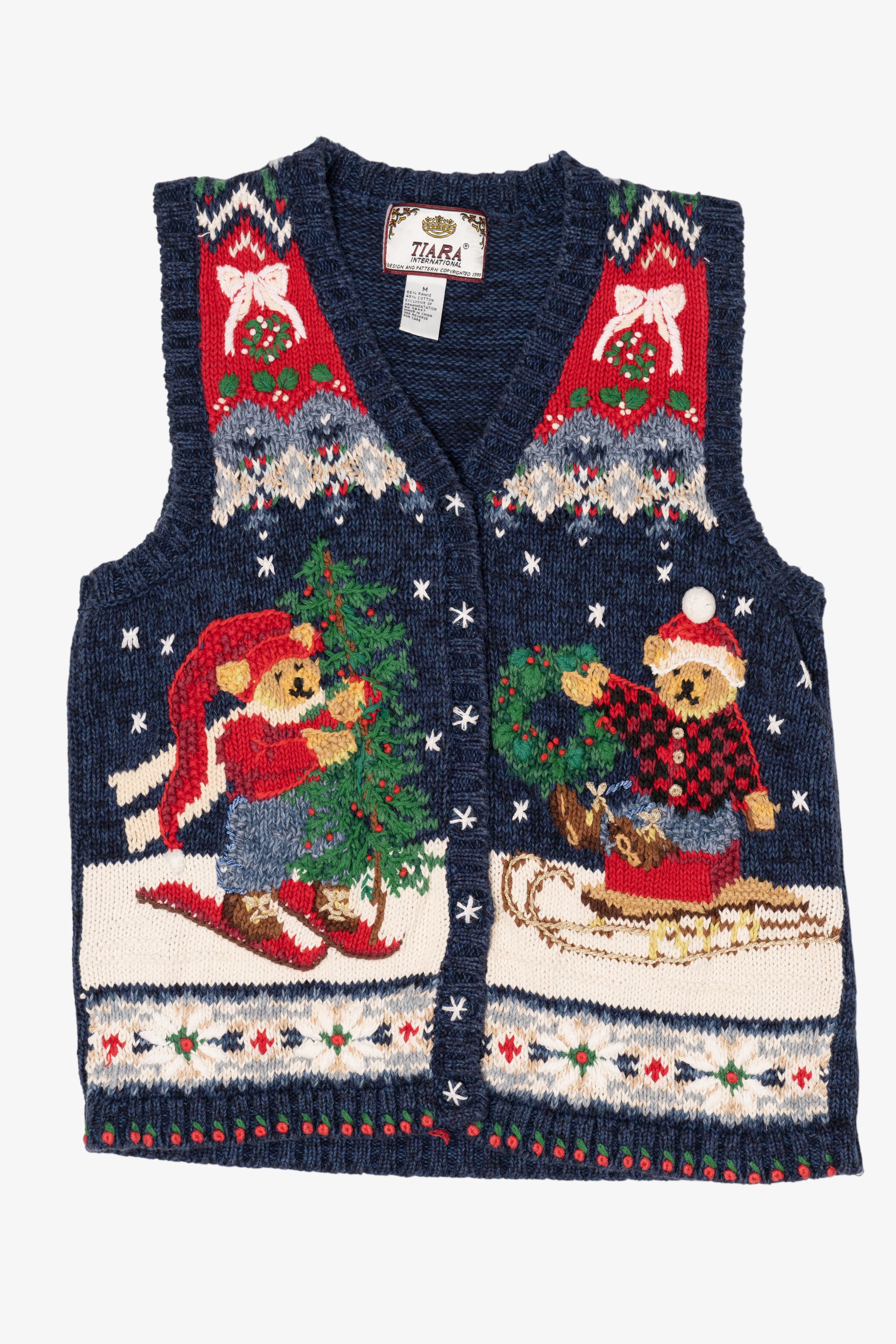 Vintage Blue Tiara International Teddy Bears Ugly Christmas Vest (1990s)