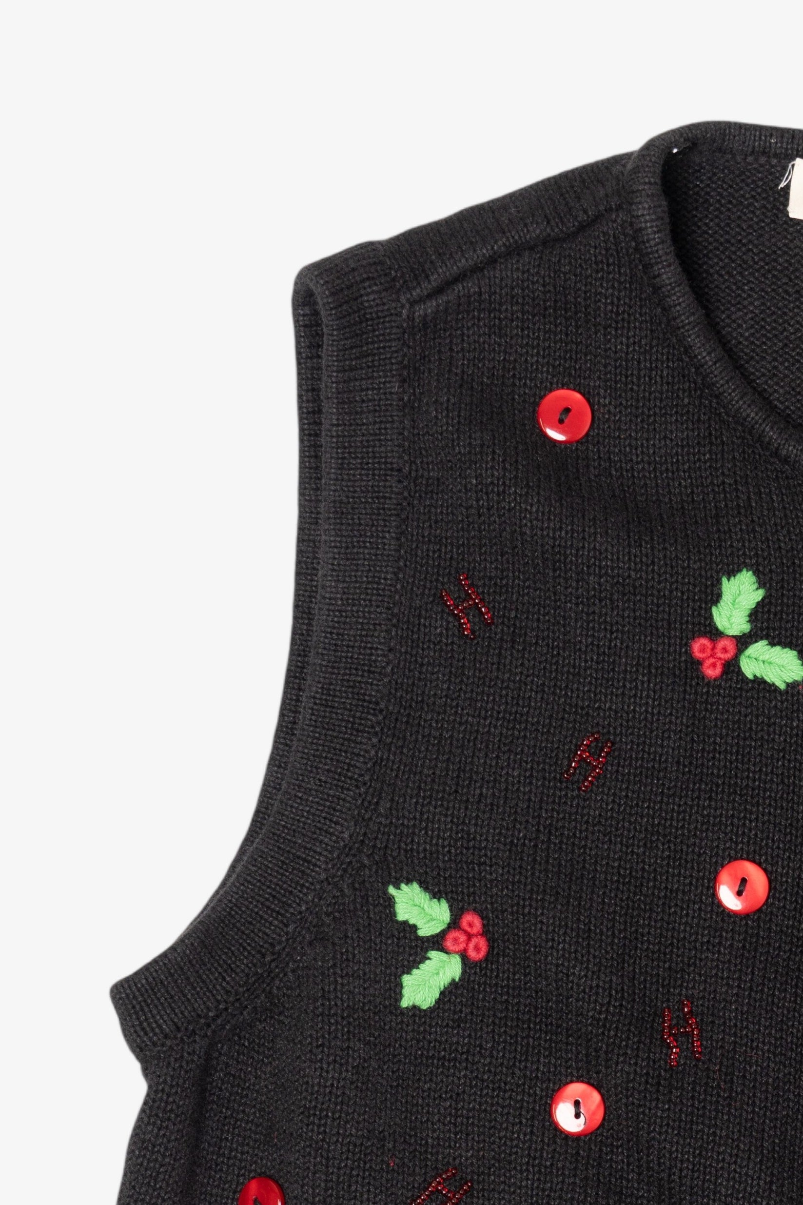 Vintage Black Bechamel Buttons Ugly Christmas Vest (1990s)