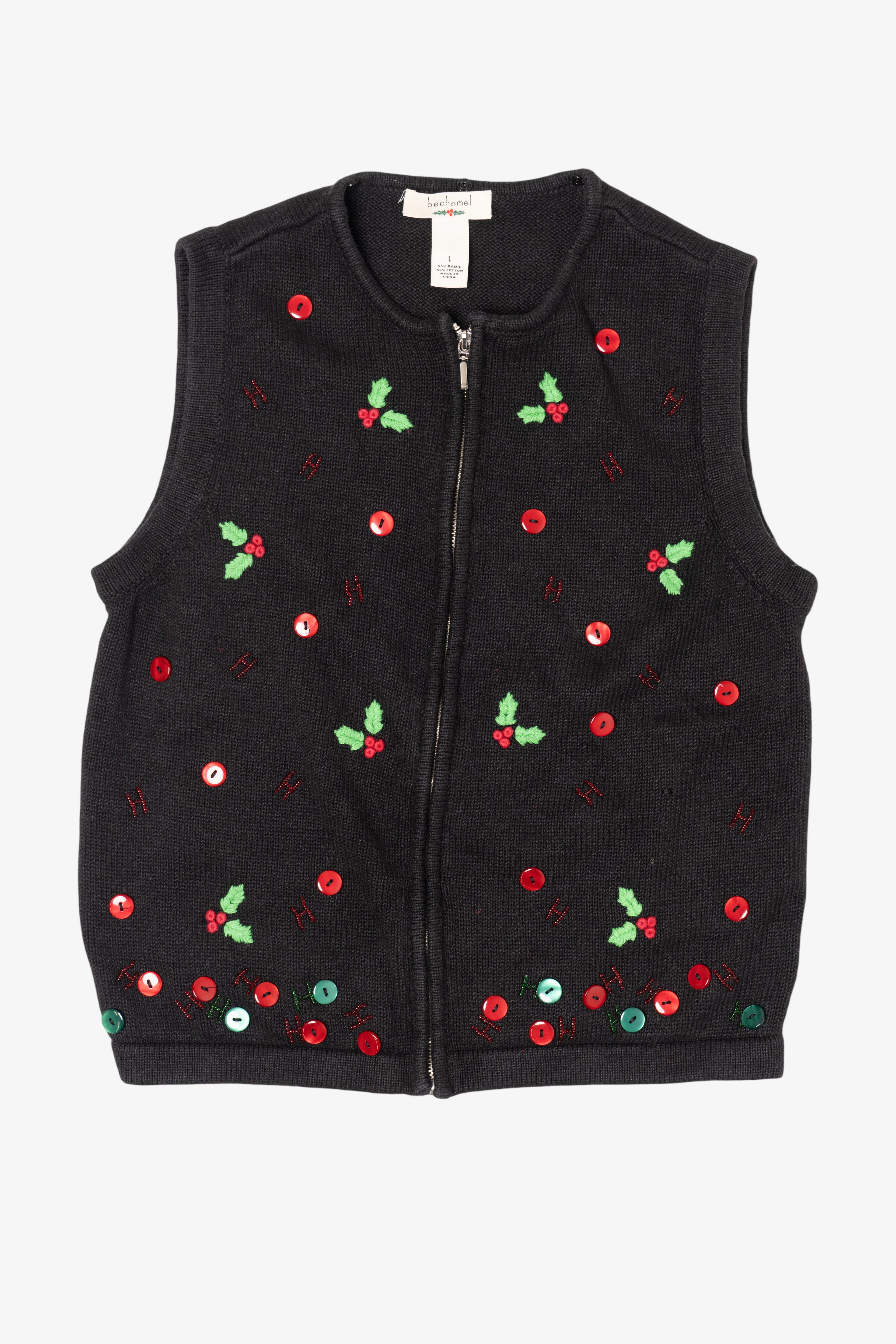 Vintage Black Bechamel Buttons Ugly Christmas Vest (1990s)
